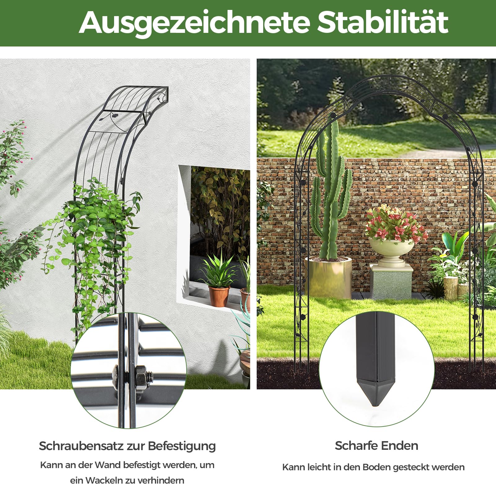GOPLUS Rosenbogen aus Metall, Torbogen mit 7 wandelbaren Formen, Rankbogen Rankhilfe Gartenbogen, Metallbogen, oder als Halbbogen, für Kletterpflanzen, 150 x 39 x 252cm