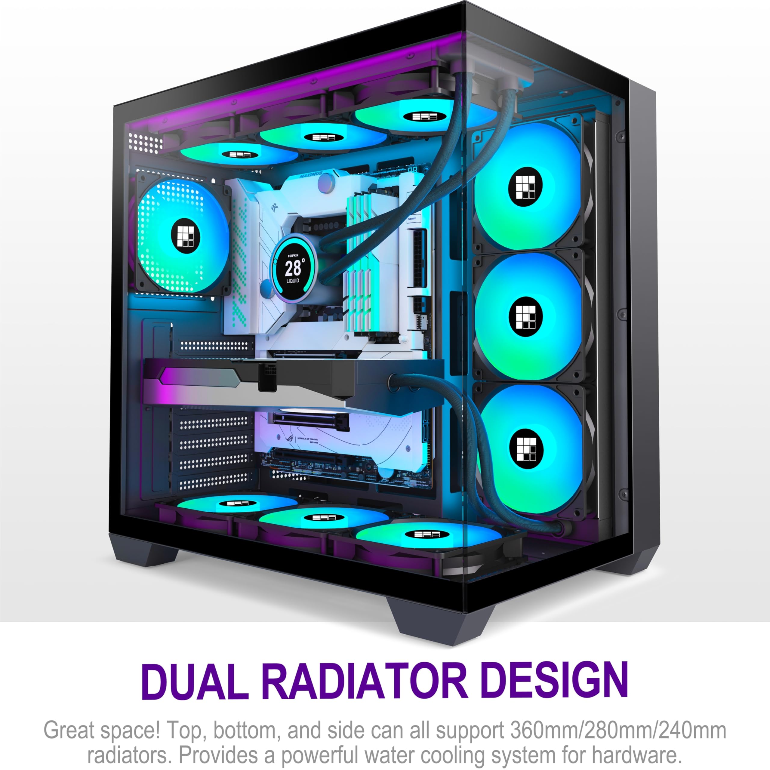 FOIFKIN F600 Case PC – Ventola 7 PWM ARGB preinstallata, ATX Mid-Tower Gaming PC, vetro panoramico 270° con Type-C (nero)