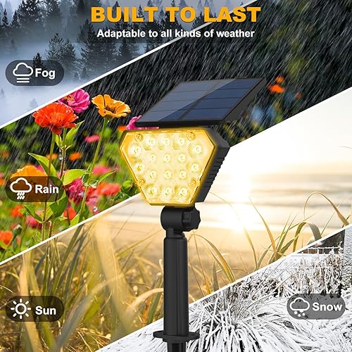 Miniatura 7 de T-SUN Luces solares para exteriores, focos solares para exteriores, impermeables, 6000 K, blanco frío, IP65, impermeable, luces de jardín, luz de