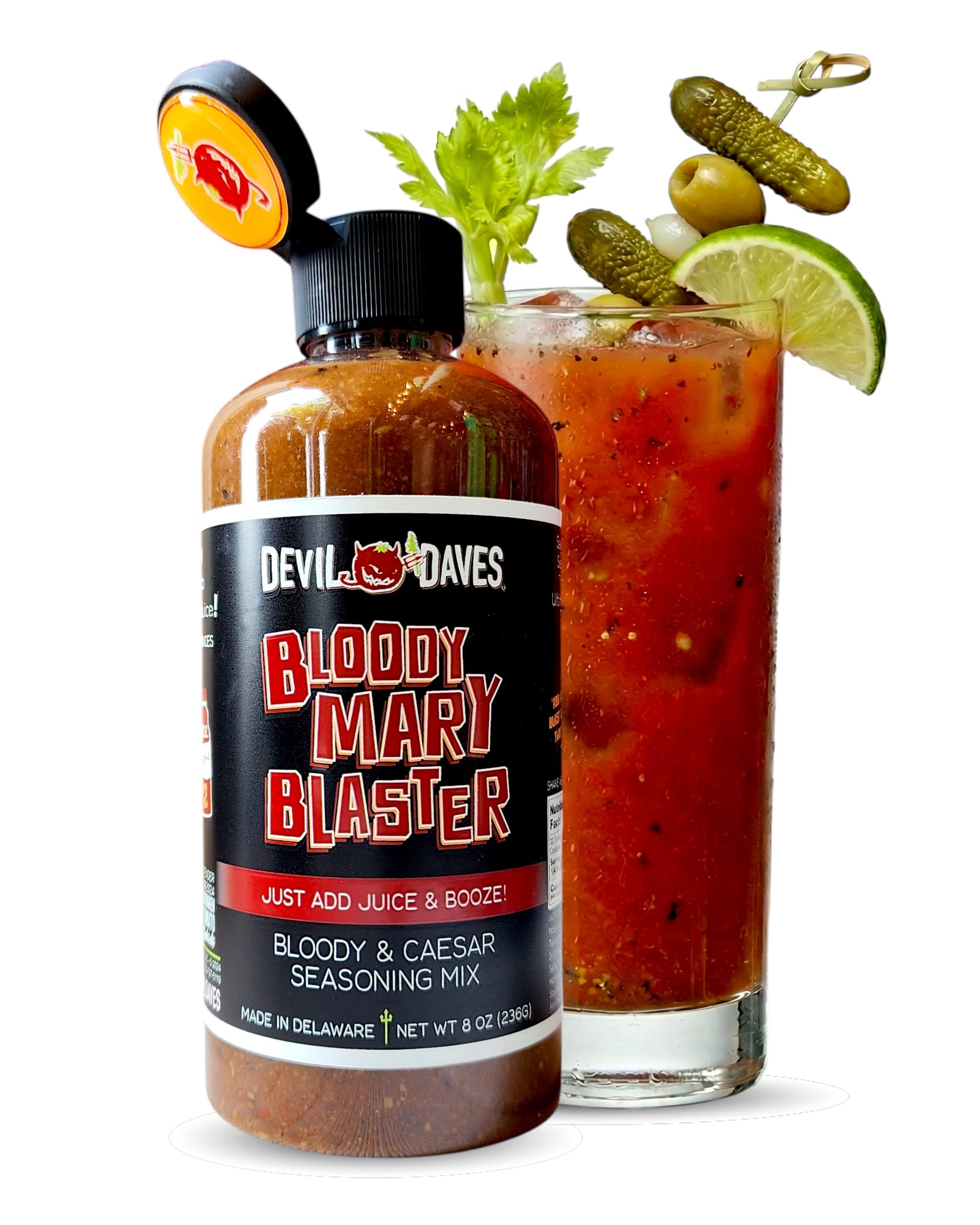 Devil Daves Bloody Mary Blaster Concentrate | Medium Heat Seasoning for Bloody Marys, Micheladas. Great Steak Marinade & Injector Spice | 8 Oz Squeeze Bottle