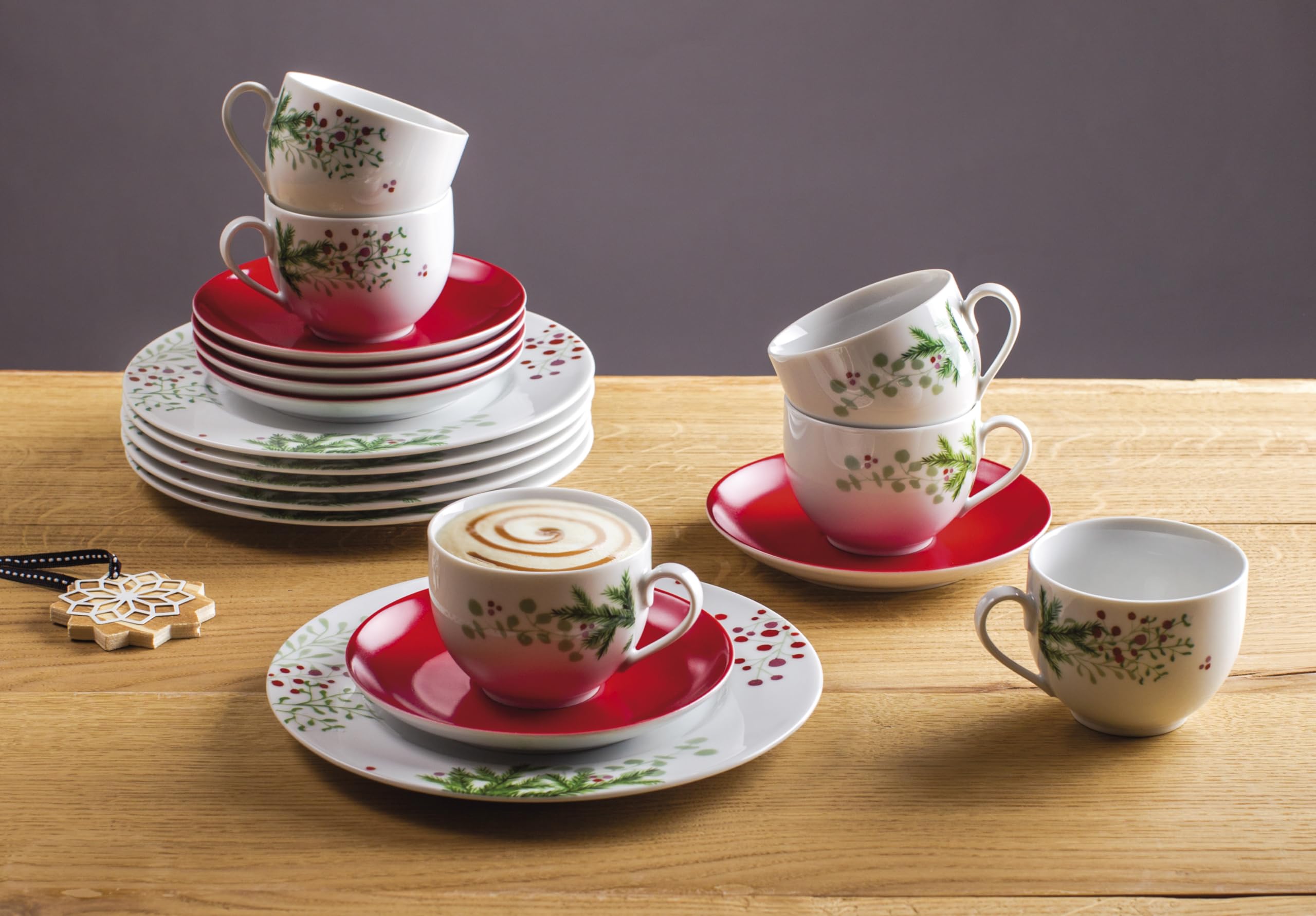 KAHLA 050104A10470C Aronda Hello Winter Kaffee-Set 18tlg. | Kaffeeservice mit Weihnachtsmotiv für 6 Personen aus Porzellan