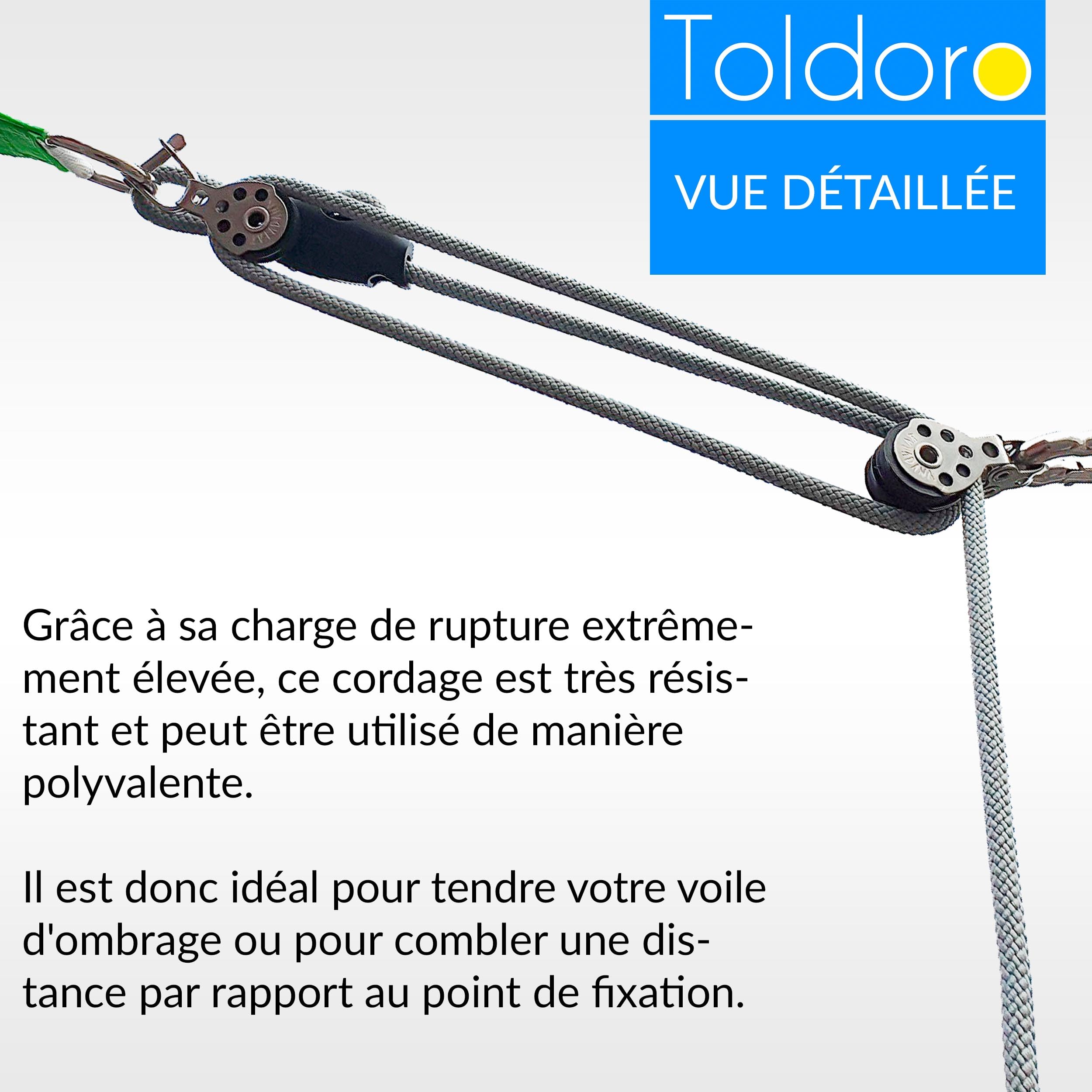 Toldoro® Cordage 5m et Ø 6mm Gris/Corde pour Parasol en Polyester/Corde Solide avec Charge de Rupture de 800kg et 1050 daN/Corde Marin et Corde Voile ombrage