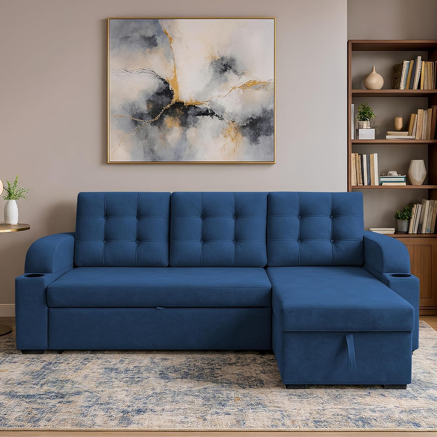 Casaliving Grance RHS 4 Seater Corner Sofa Cum Bed for Living Room with Storage (Blue Fabric) Premium Fabric Sofa-image-49