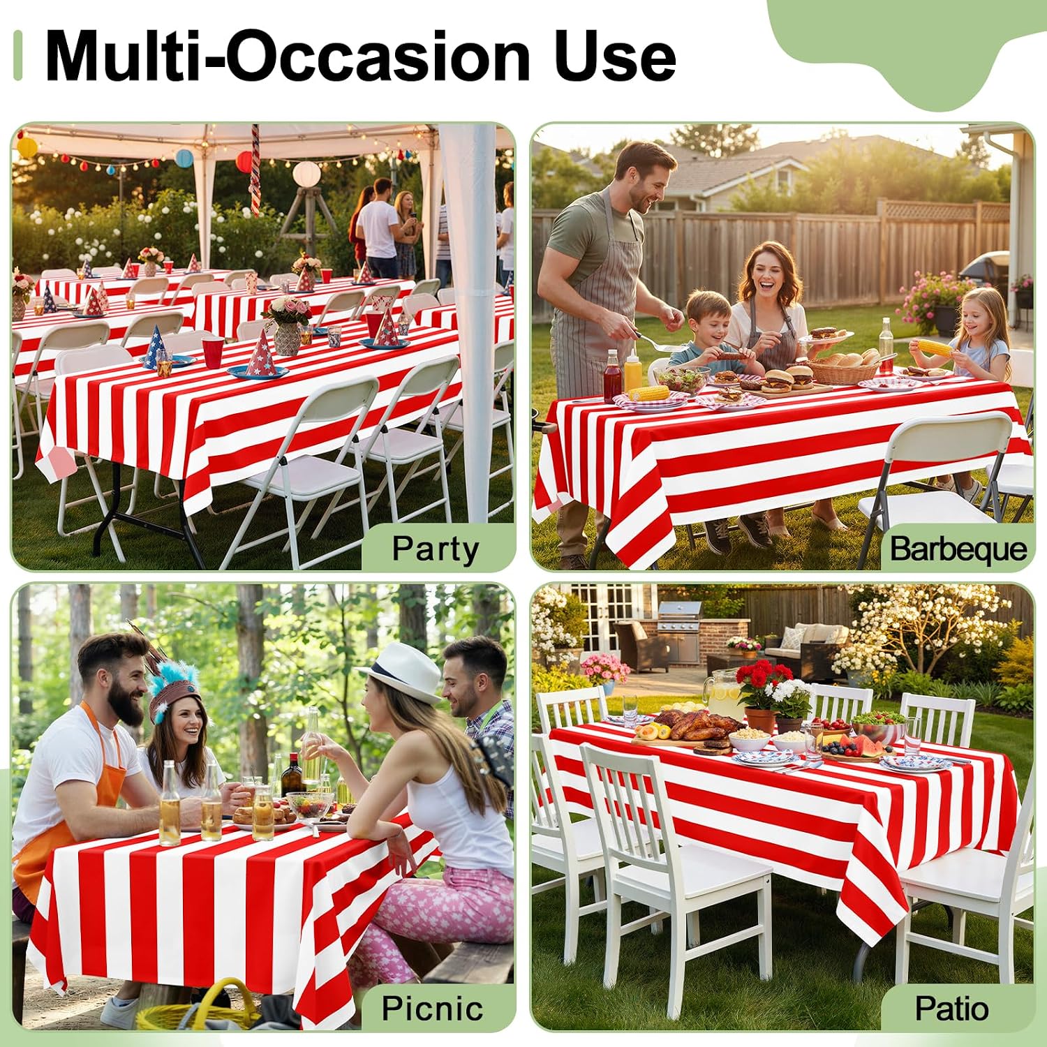 misaya 3 Packs Striped Disposable Table Cloth, 54 x 108 Inch Waterproof Rectangle Tablecloth, Leakproof & Sturdy Decorative Table Covers for Picnic, Party, Back to School and Outdoor, Red and White