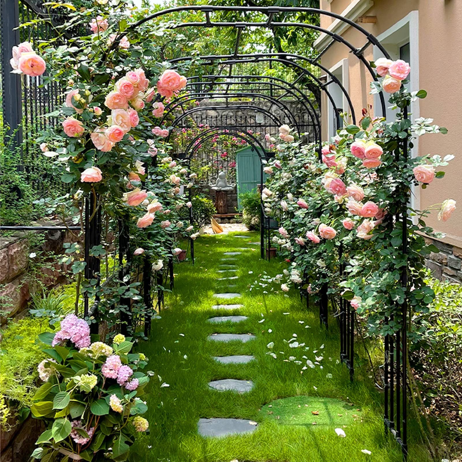Stabiler Metall-Gartenbogen, 240 cm, wetterfest, Rosenspalier, Kletterpflanzenstütze für Terrasse, Hinterhof, Eingang, rostfreie Pergola, ideal für Gartenliebhaber
