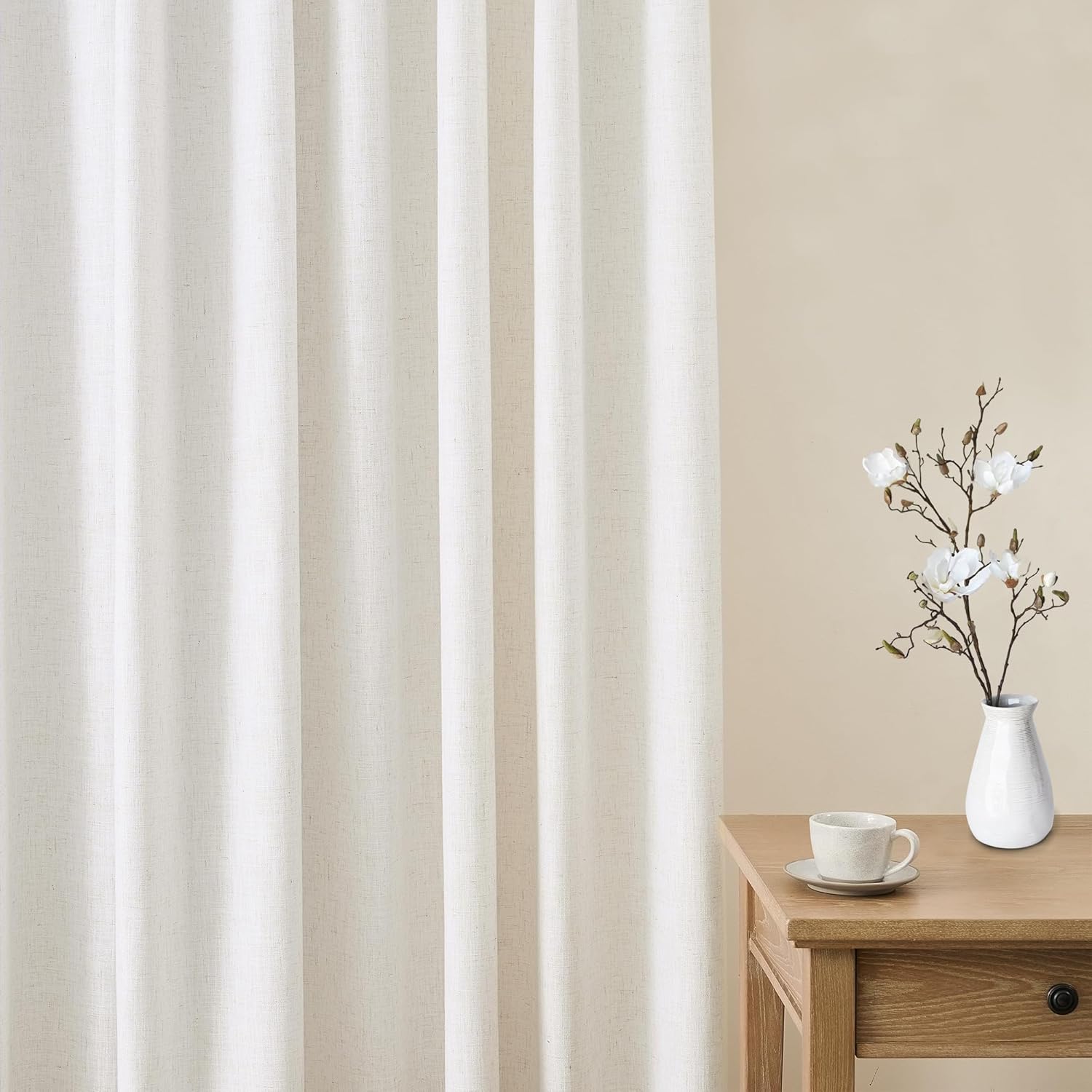 Pinch Pleat Cafe Curtains 45 inch Length Linen Pinch Pleat Curtain for Kitchen Thick Linen Cottage Core Sheer Curtain Light Filtering Privacy for Kitchen/Cafe Small Window Back Tab Drape