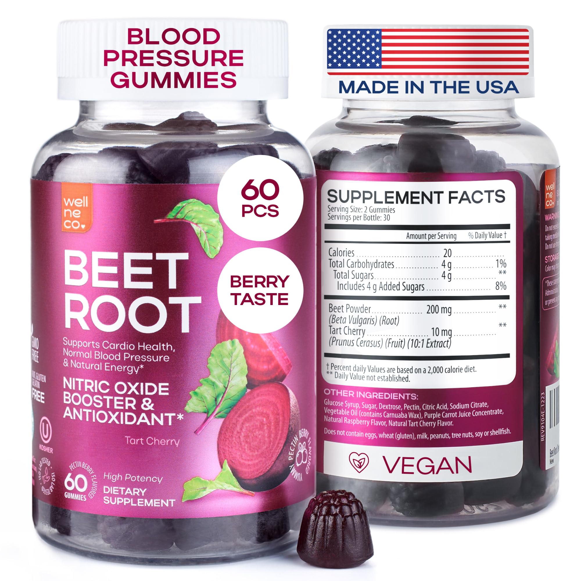 Beet Chews for High Blood Pressure - Beet Root Gummies Made in USA with Tart Cherry - Nitric Oxide Supplements for Energy and Cardio Health - Vegan,
