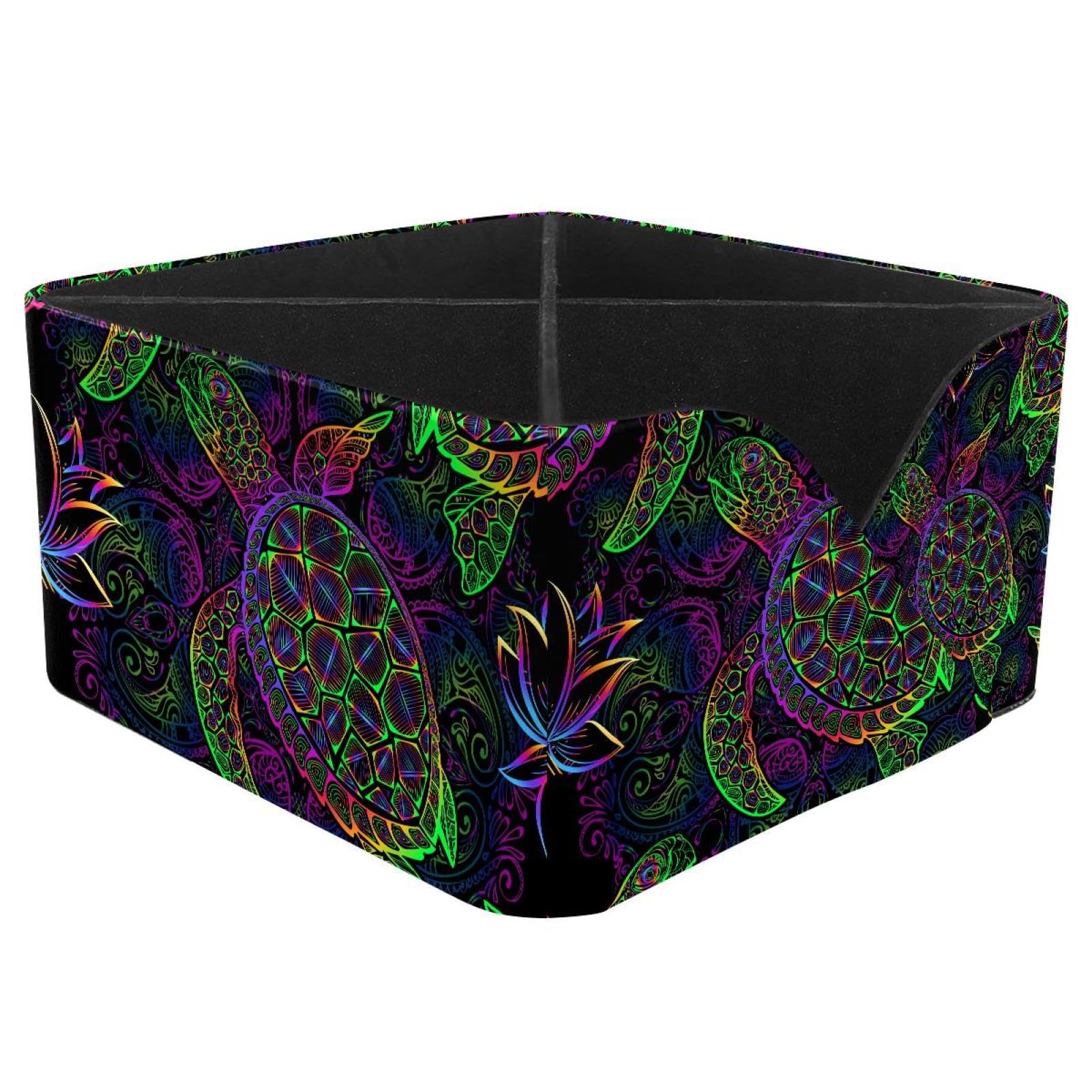 KengjuTesu Sea Turtle Mandala Desktop Organizer Pen Holder, Rectangular Pencil Cup for Office, Study and Makeup Stations