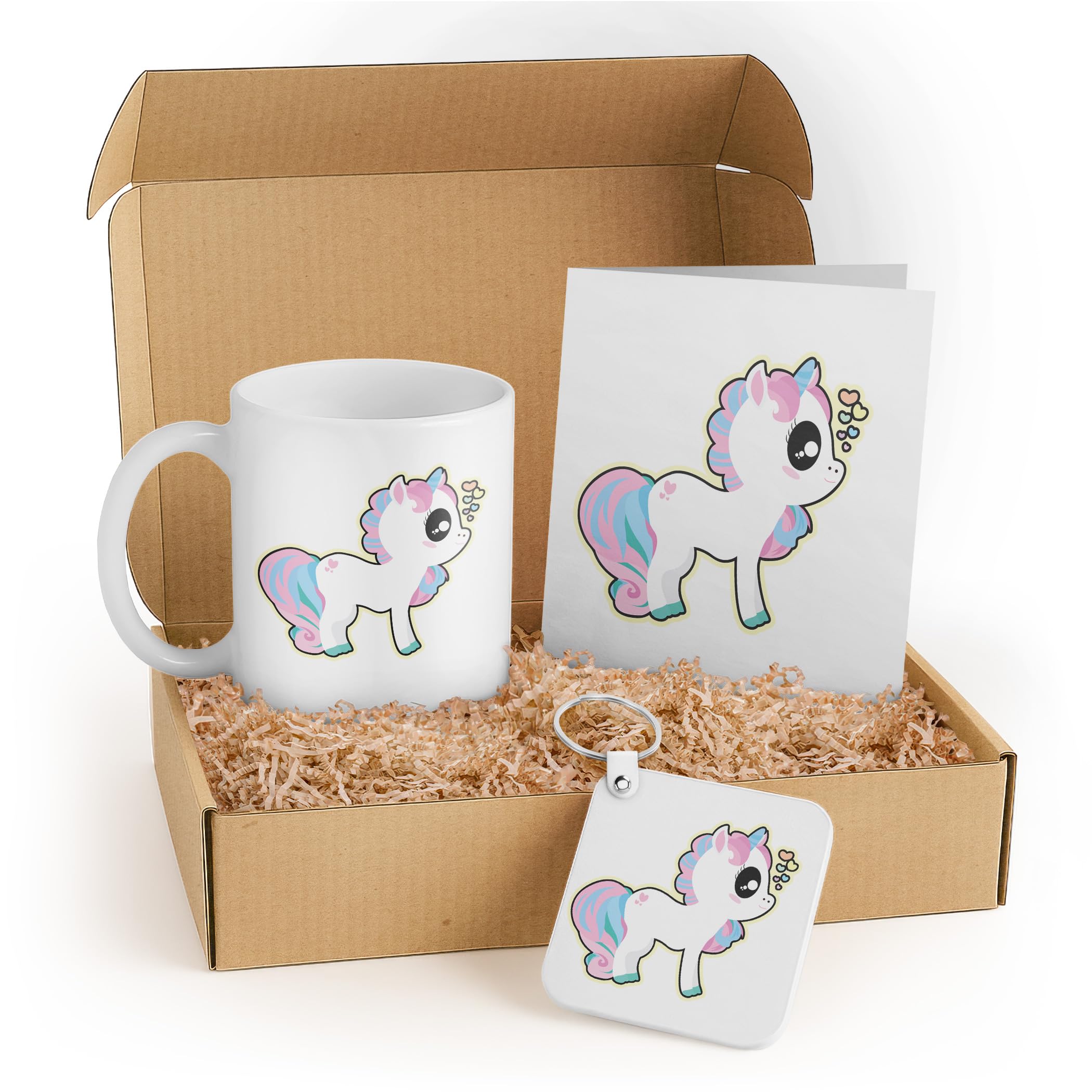 3dRose Unicorn Gift Set for Kids – Includes Mug, Keychain, and Card – Perfect for Birthdays and Friends – Colorful Unicorn Illustration