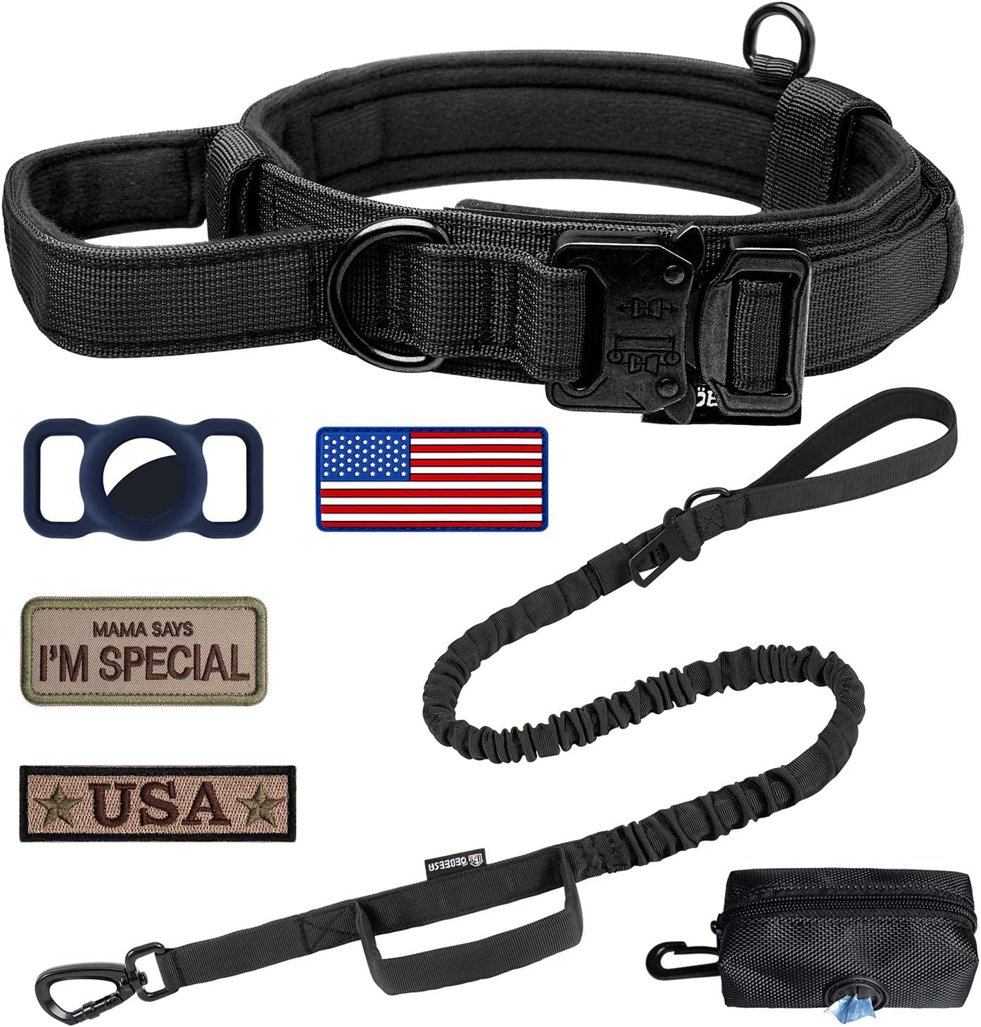 Fancigo Tactical Dog Collar and Leash,Bungee Dog Leashes