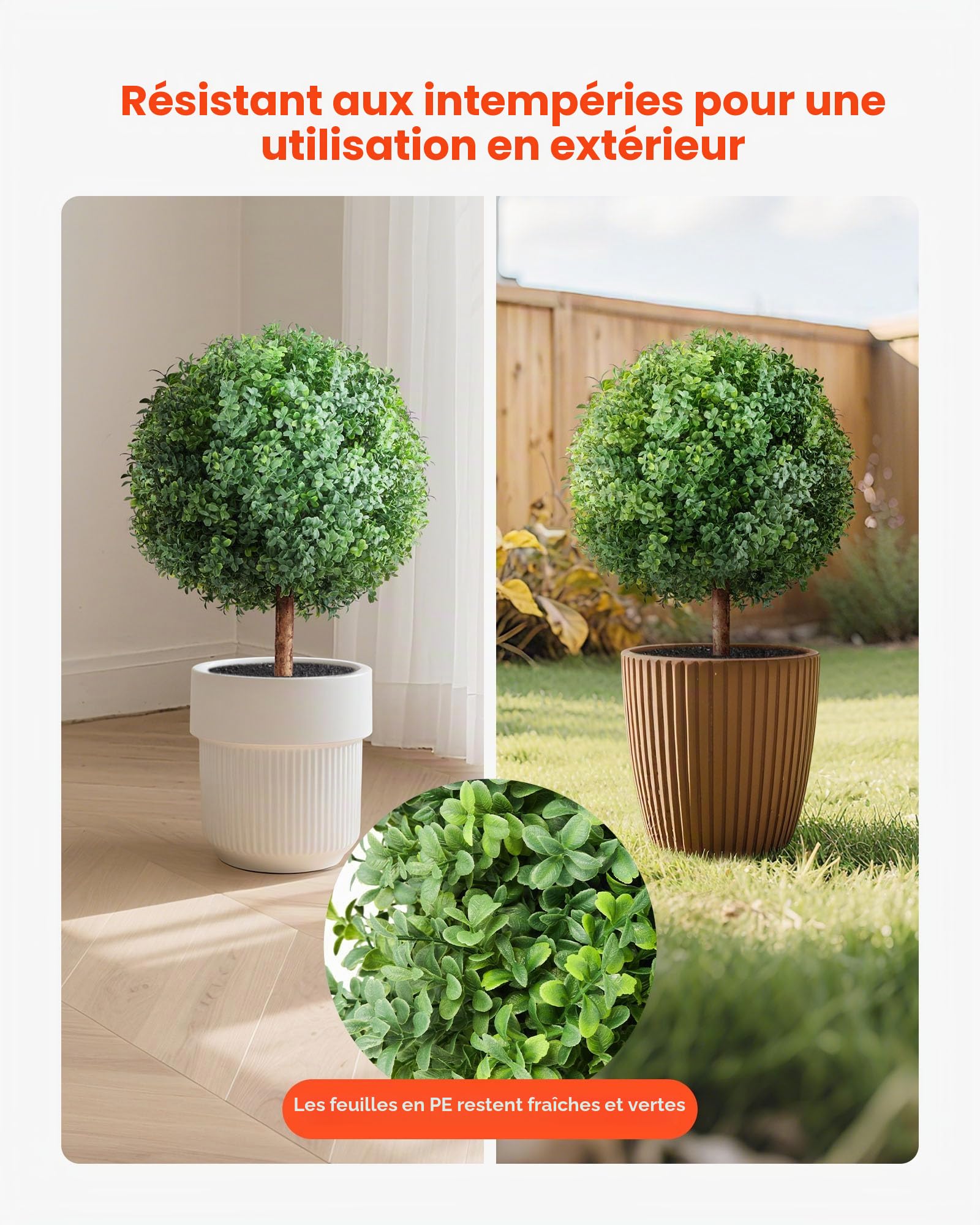VEVOR Boule Buis Topiaire Artificiel Extérieur avec Piquet, 686 mm, Lot de 2, Fausses Plantes, Faux Arbustes Buissons pour Décoration Extérieur Intérieur, Porche, Patio, Jardin, Balcon, Arrière-Cour