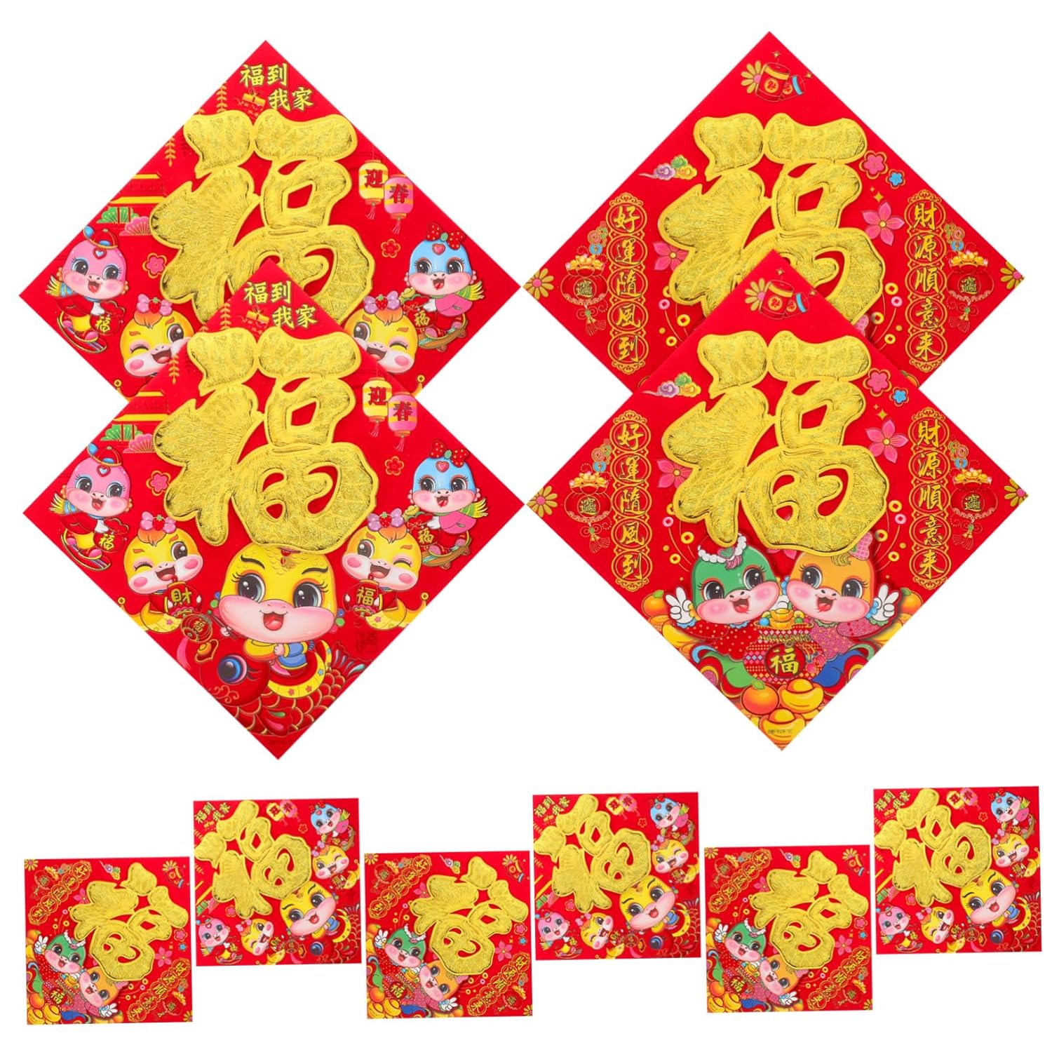 Mikinona 10pcs Fu Character Window Clings for Chinese Year Decoration Snake Year Themed Spring Festival Stickers for Home Decor Easy Application and Detailed Craftsmanship
