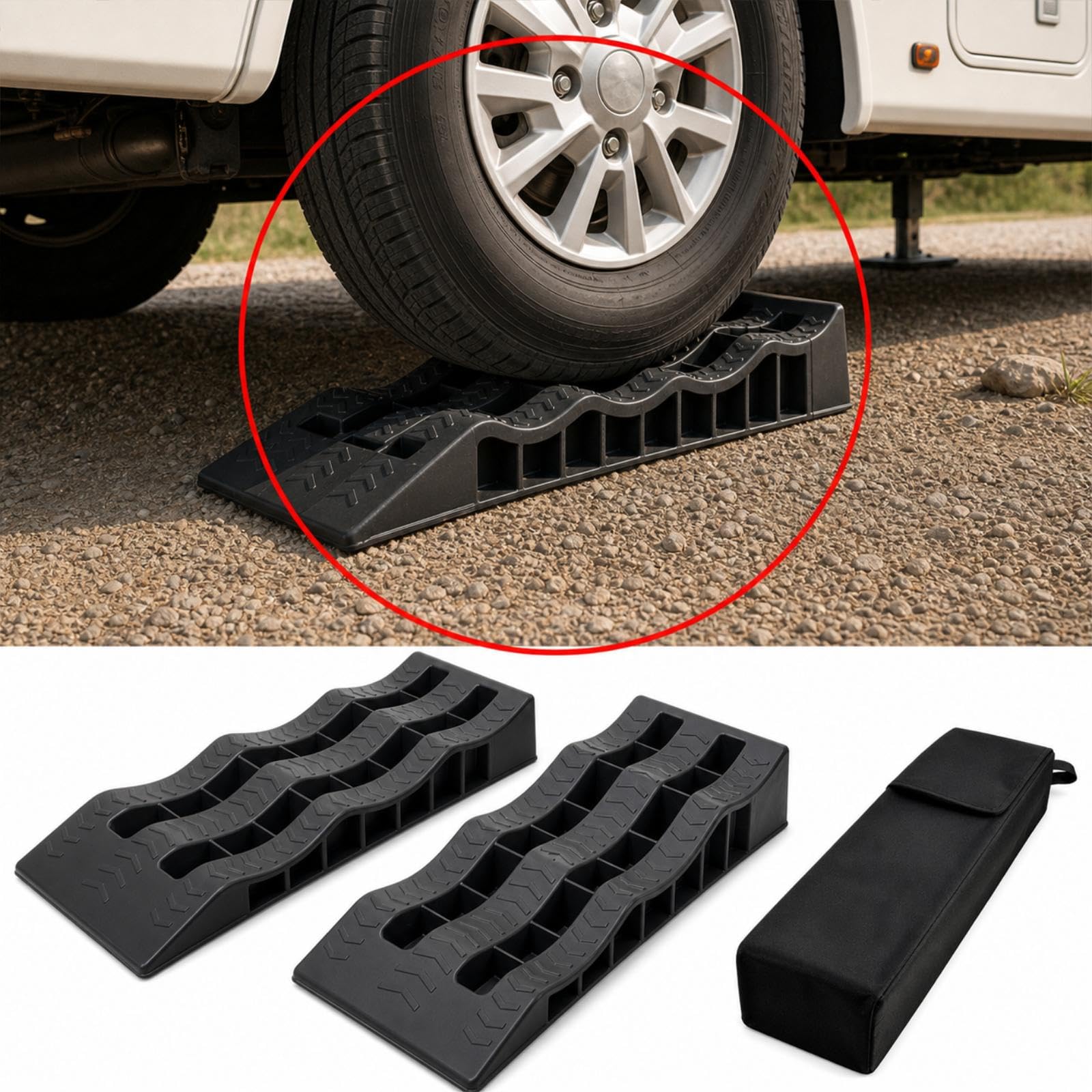 2 Piezas para Neumáticos Calzos Alfombrillas Antideslizantes Protectores de Rueda de Construcción Pesada y Apoyo Fiable Que Mejora la, Negro