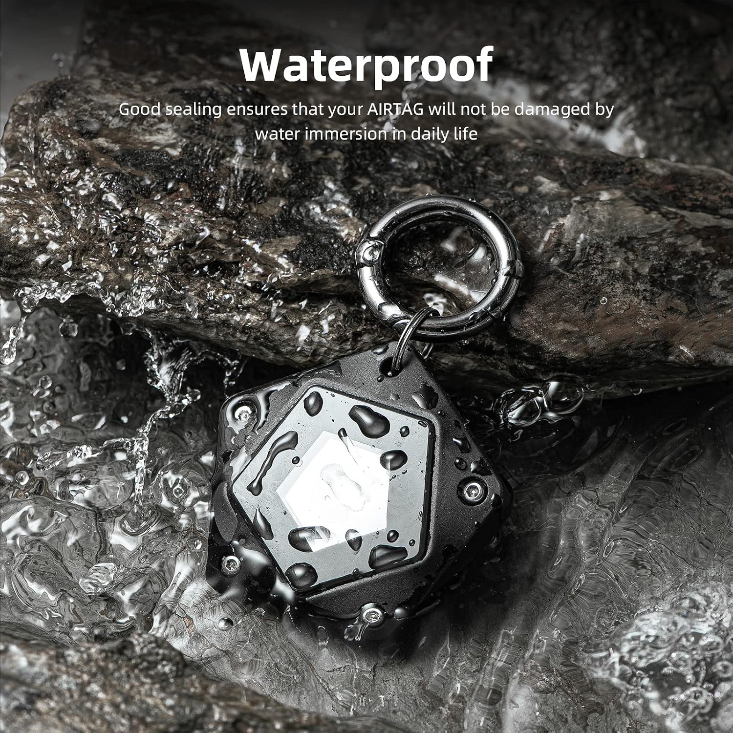 jeanue compatible apple airtag holder keychain case waterproof heavy duty air tags tracker cover with strap carabiner key ring