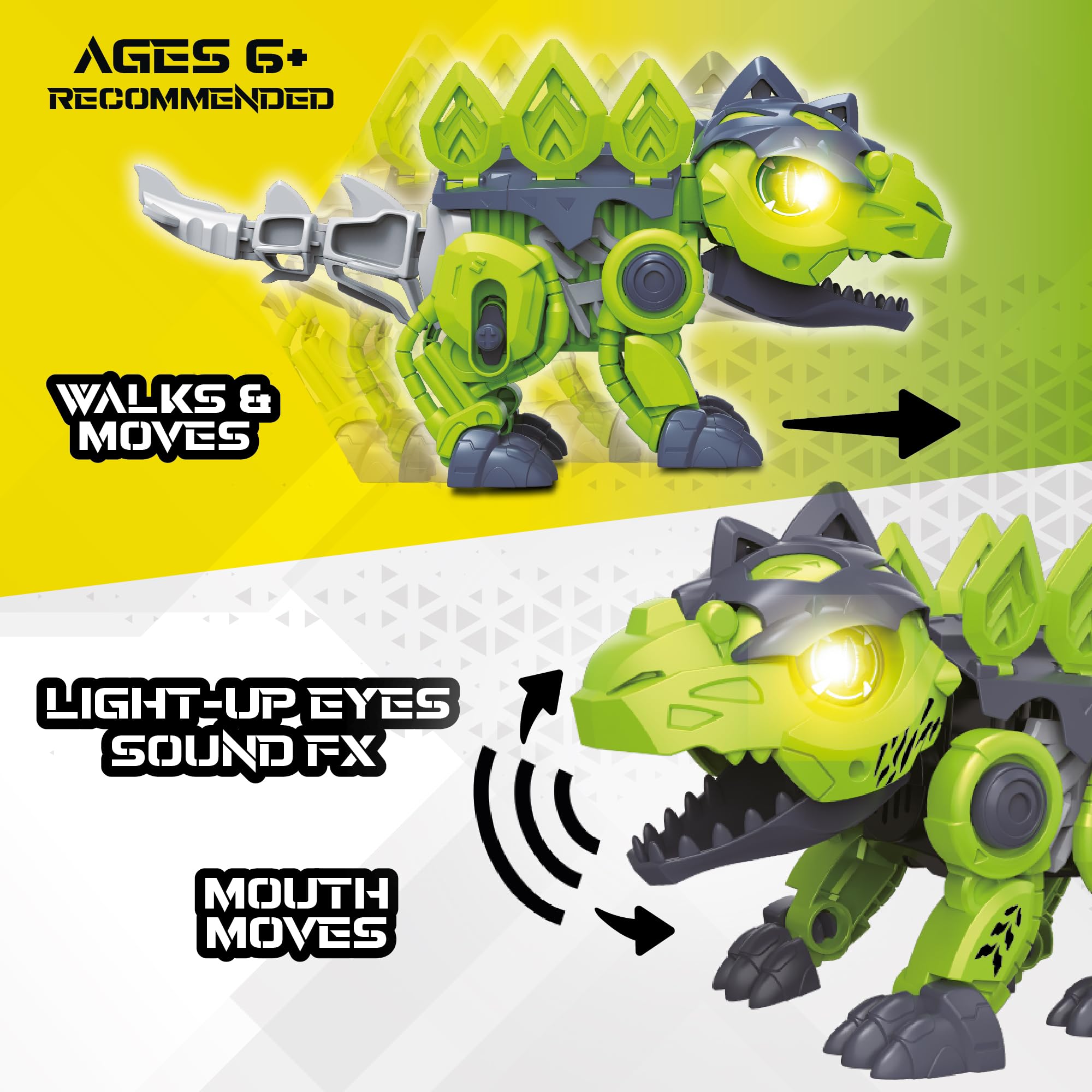 BLADEZ Toyz Dinosaur Toys for Kids, Build Your Own Stegosaurus with Roaring Sounds & LED Eyes - Image 2