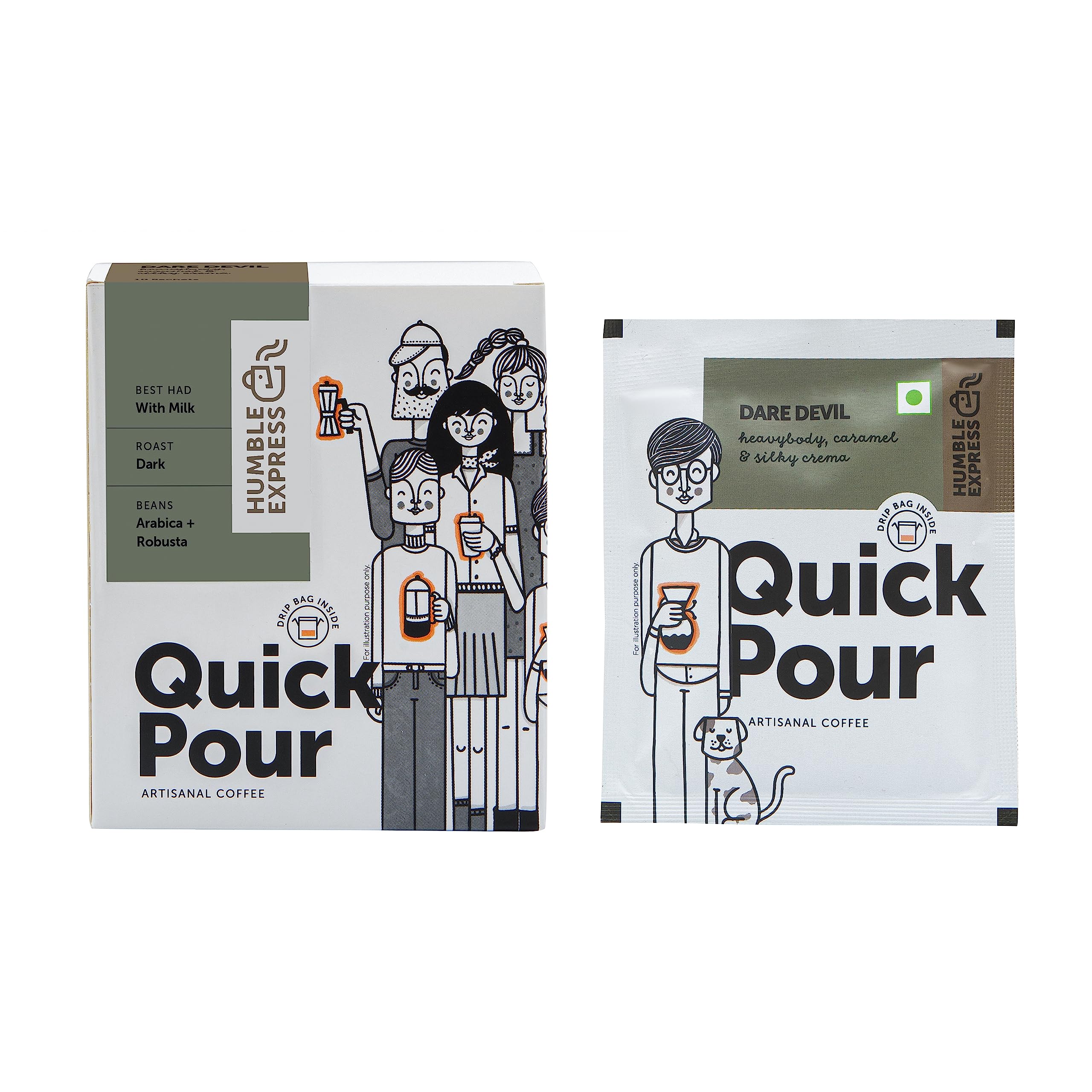 Humble Express Dare Devil Quick Pour Over Coffee Drip Bags | 10 sachets | Ready to Brew in 2min | Dark Roast | 100% Organic Speciality Robusta | Caramel, Silky Cream