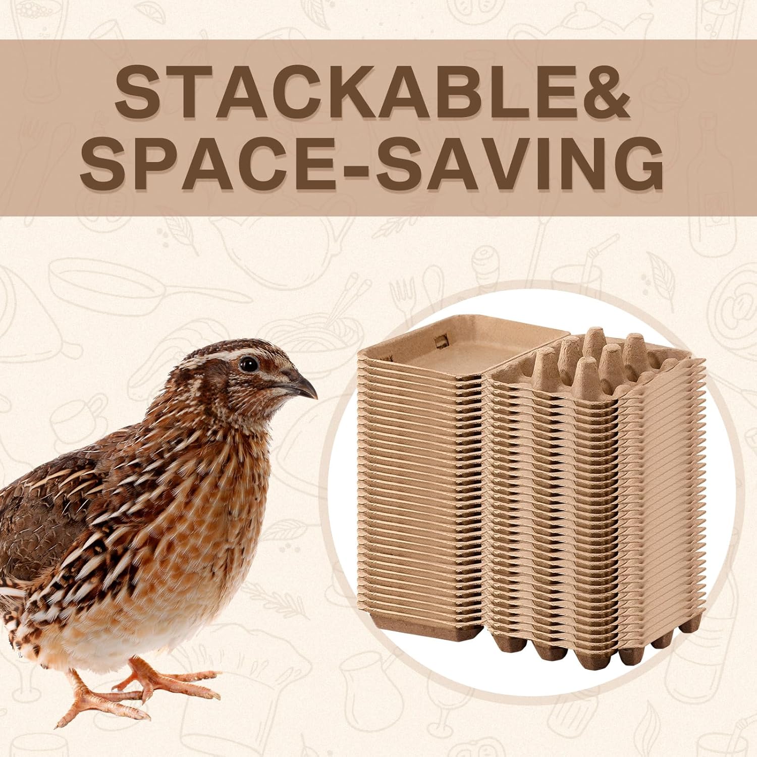 Honeydak 100 Pack Quail Egg Cartons 12 Count Paper Pulp Egg Trays with Buckle 3x4 Style Reusable Stackable Holders Container Storage Box for Farmers Kitchen Supermarkets Home, 8.27x5.51x1.57 in