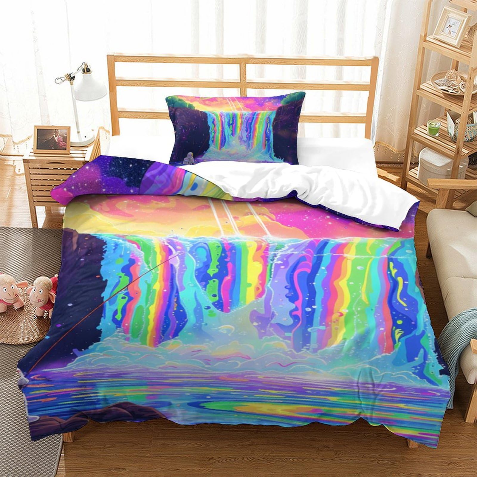 Housse de couette imprimé 3D cascade respirante et microfibre super douce 135x200