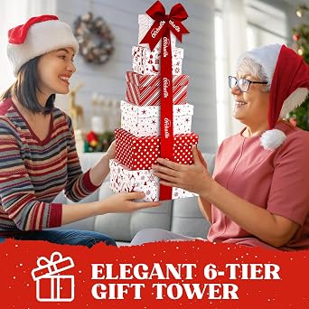 Gift Basket Tower with Fresh Nuts & Snacks, Gourmet Cravings Indulgence - 6 Tier Food Basket Gift Set, Great Gift Present for Men & Women.