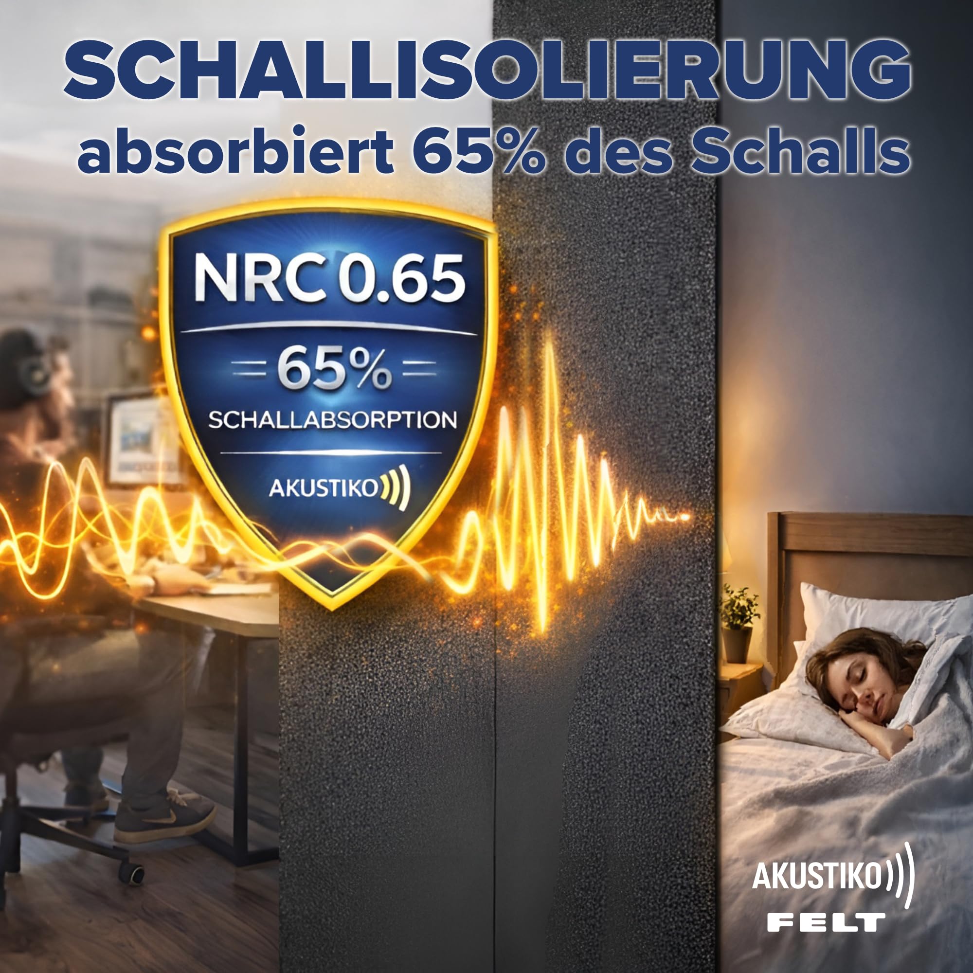 AKUSTIKO Akustikpaneele Selbstklebend 240x30cm - 8 Stück Weiß Akustik Wandpaneele Schallschutz & Raumakustik Panels Filz 9mm Hexim Decken- & Wandverkleidung Raum Klang (5.76m²)