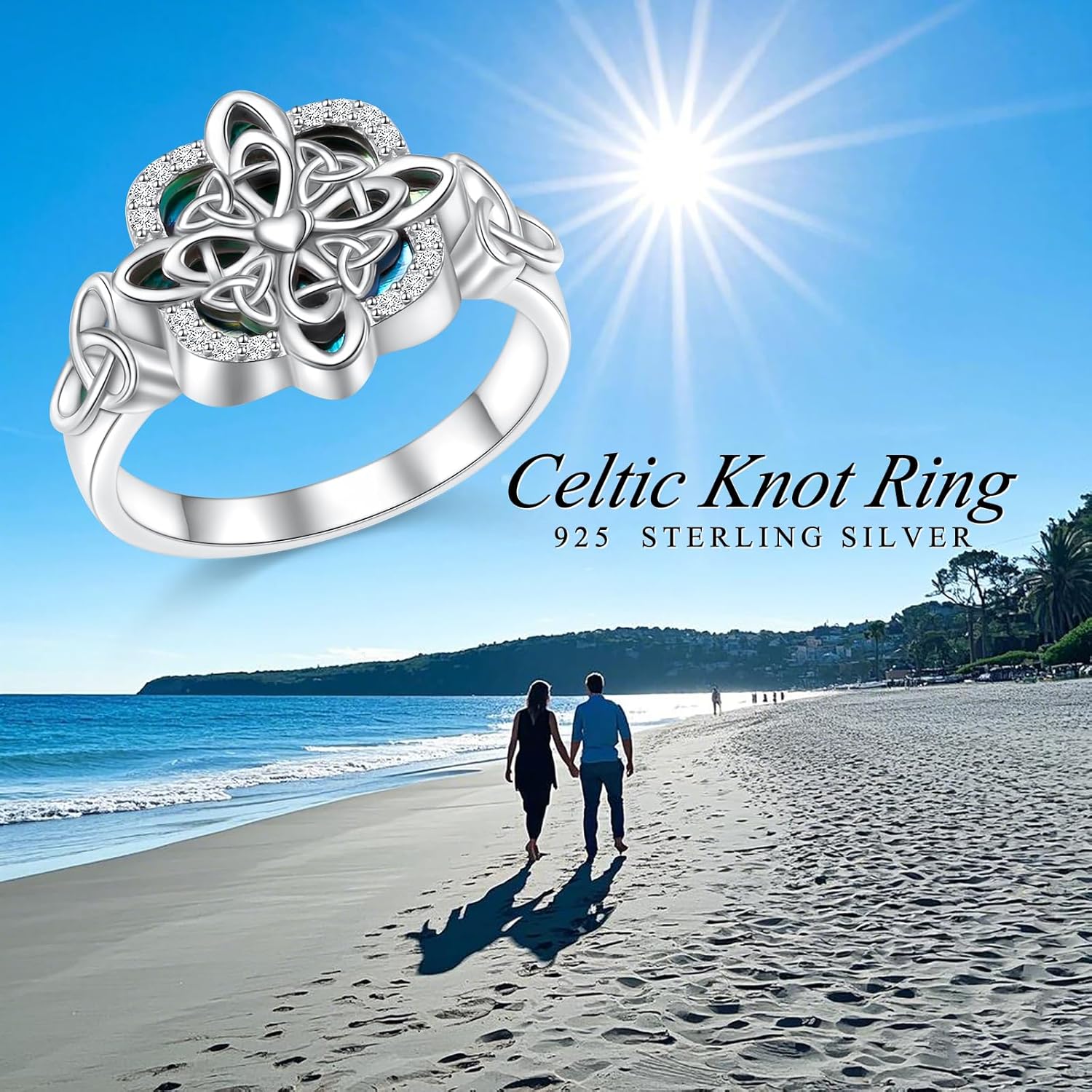 S925 Sterling Silver Celtic Knot Witches Ring Natural Abalone Shell Irish Jewelry Gift for Women - Image 7