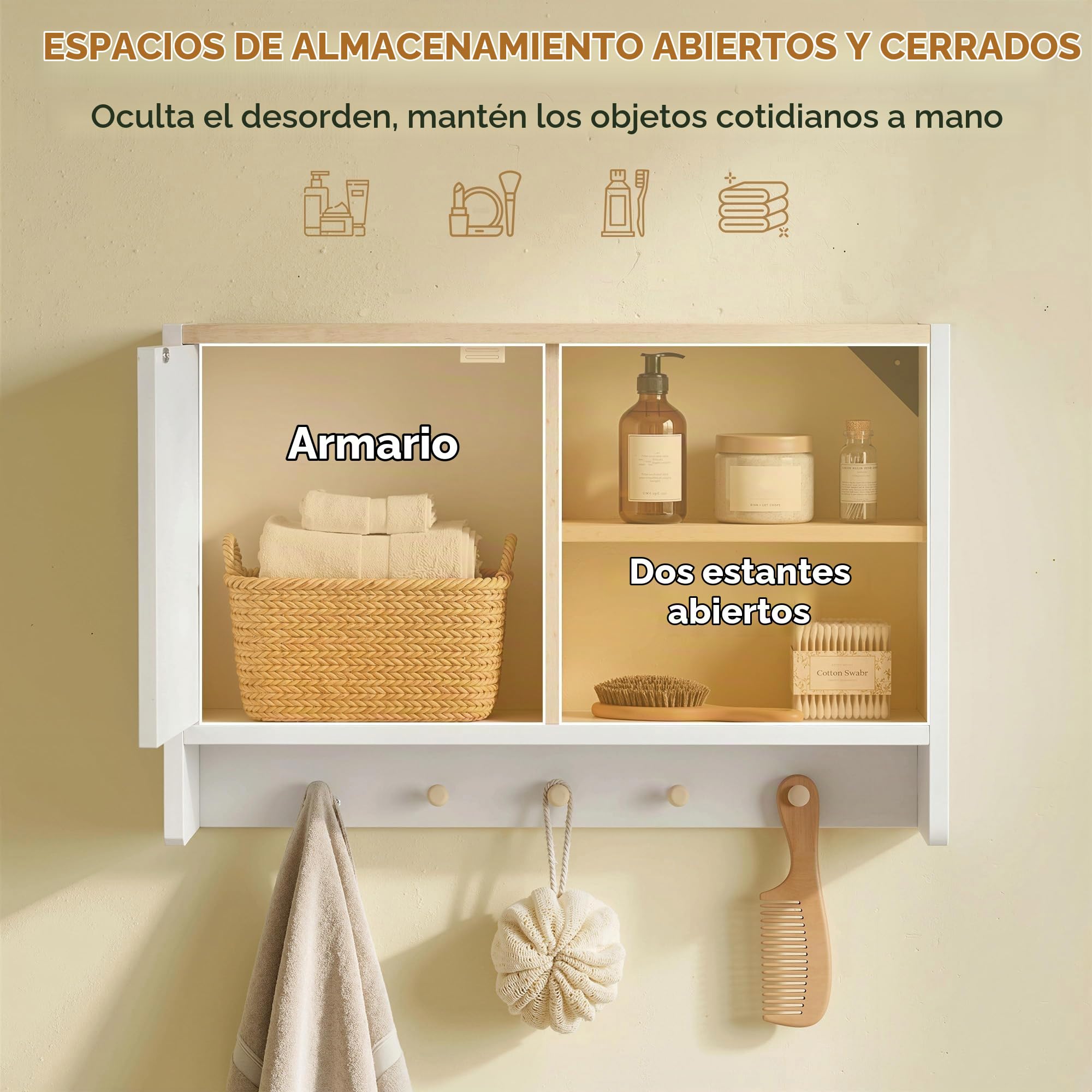 HOMCOM Armario de Pared para baño 60x20x40cm Blanco y Roble
