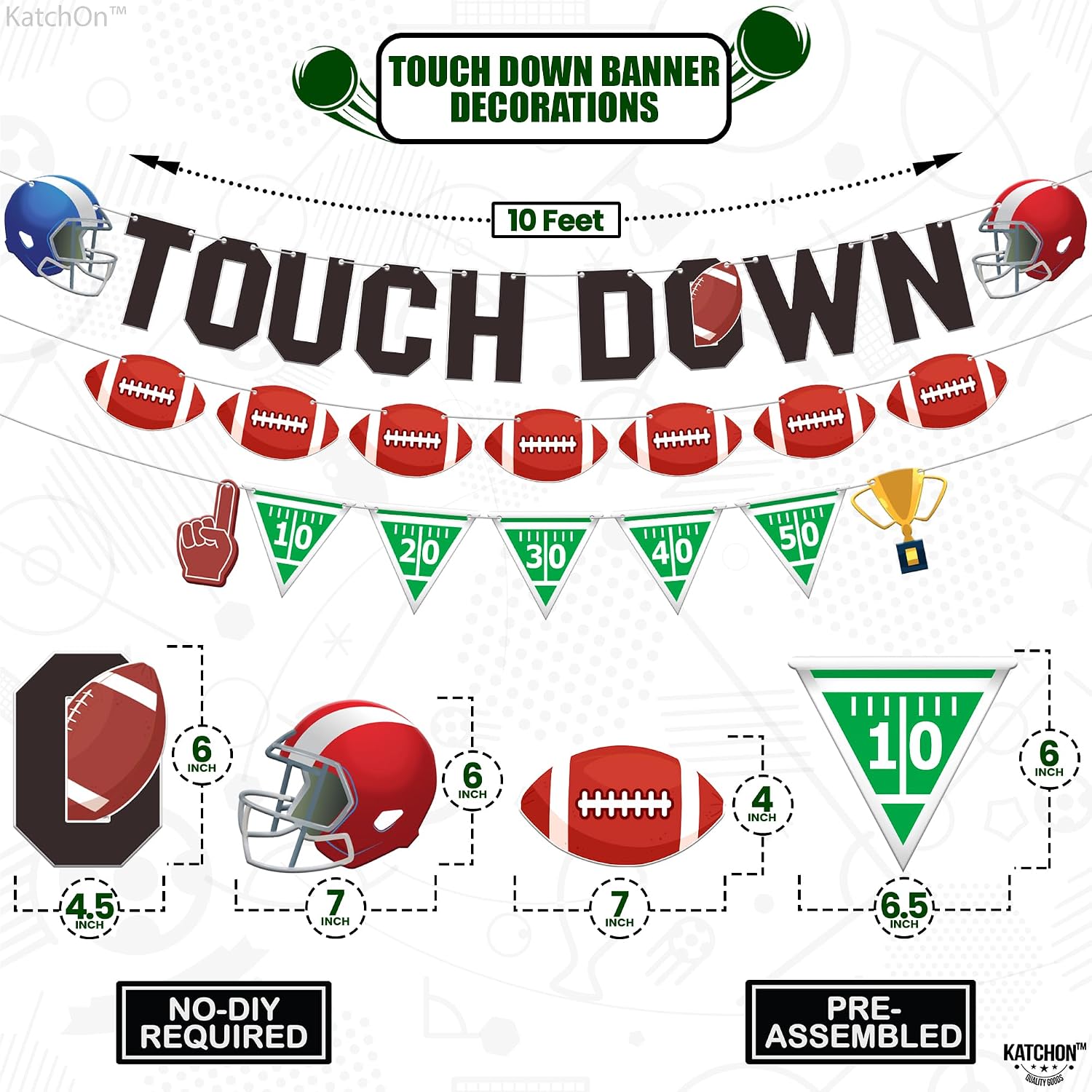 KatchOn, Pre-Strung, Touchdown Banner - 10 Feet, 3 Strings | Football Banner for Football Party Decorations