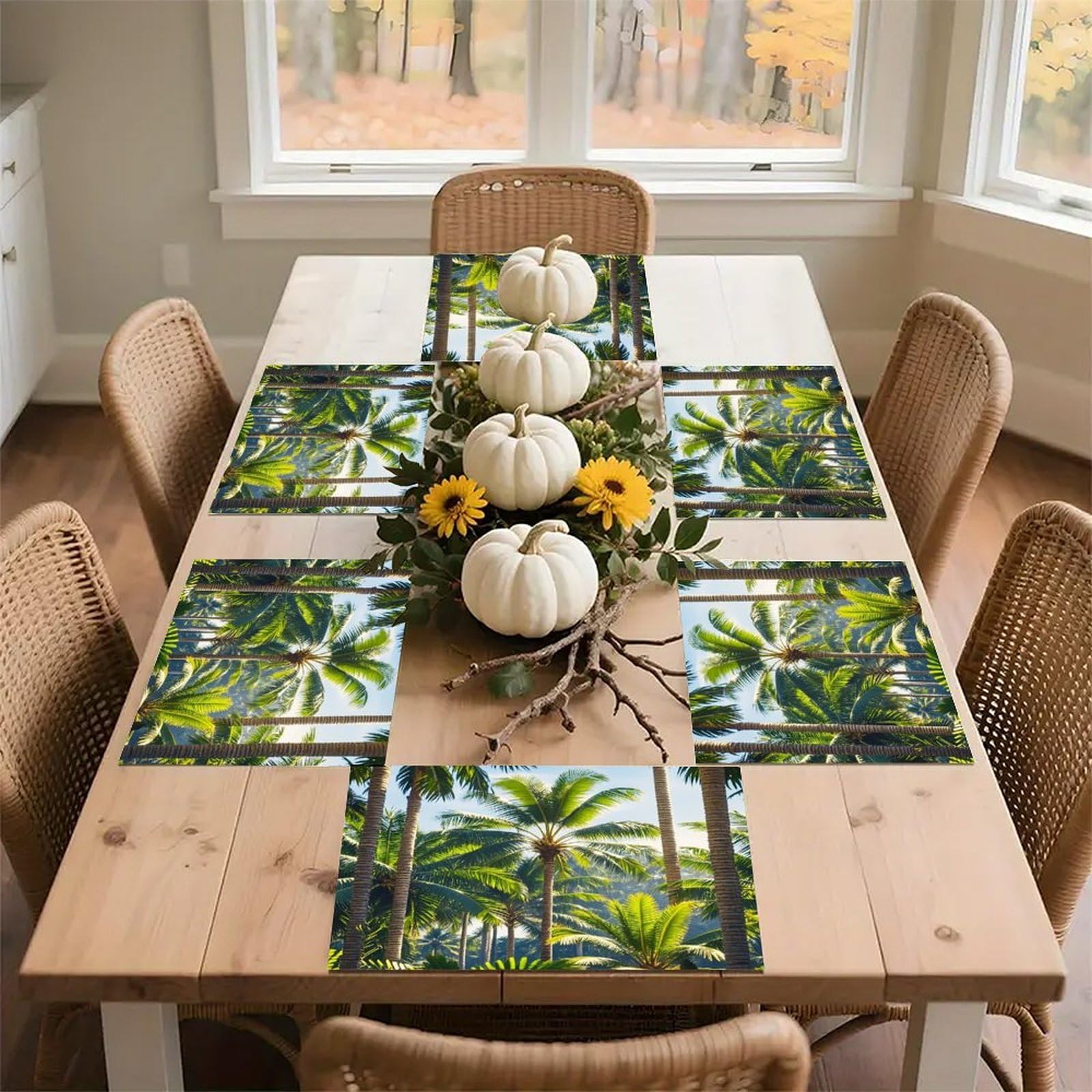 Palm Trees Placemats Flax Place Mats for Dining Table Rectangle Non-Slip Table Mats Heat Resistant Washable Placemat for Kitchen Home Decor Party Outdoor 12" X 18"