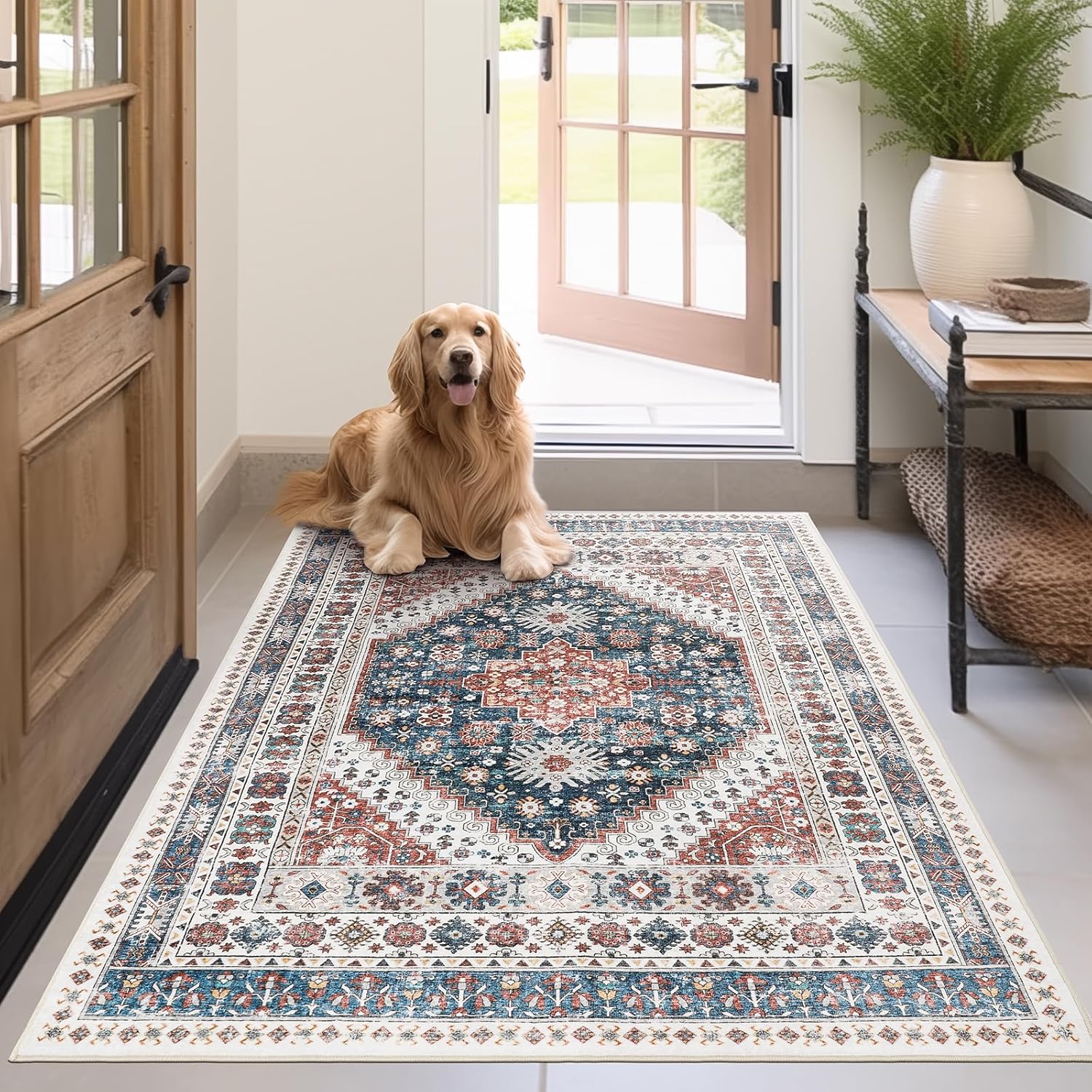 Madane Area Rug 3x5, Entryway Washable Vintage Runners Bedroom Non Slip Indoor Kitchen Runner for Living Room Laundry Room Playroom Soft Non-Slip Area Rugs, Navy Blue Navy Blue 3' x 5' (Rectangular)