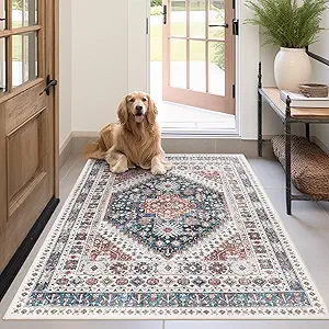 Madane Area Rug 3x5, Entryway Washable Vintage Runners Bedroom Non Slip Indoor Kitchen Runner for Living Room Laundry Room Playroom Soft Non-Slip Area Rugs, Navy Blue