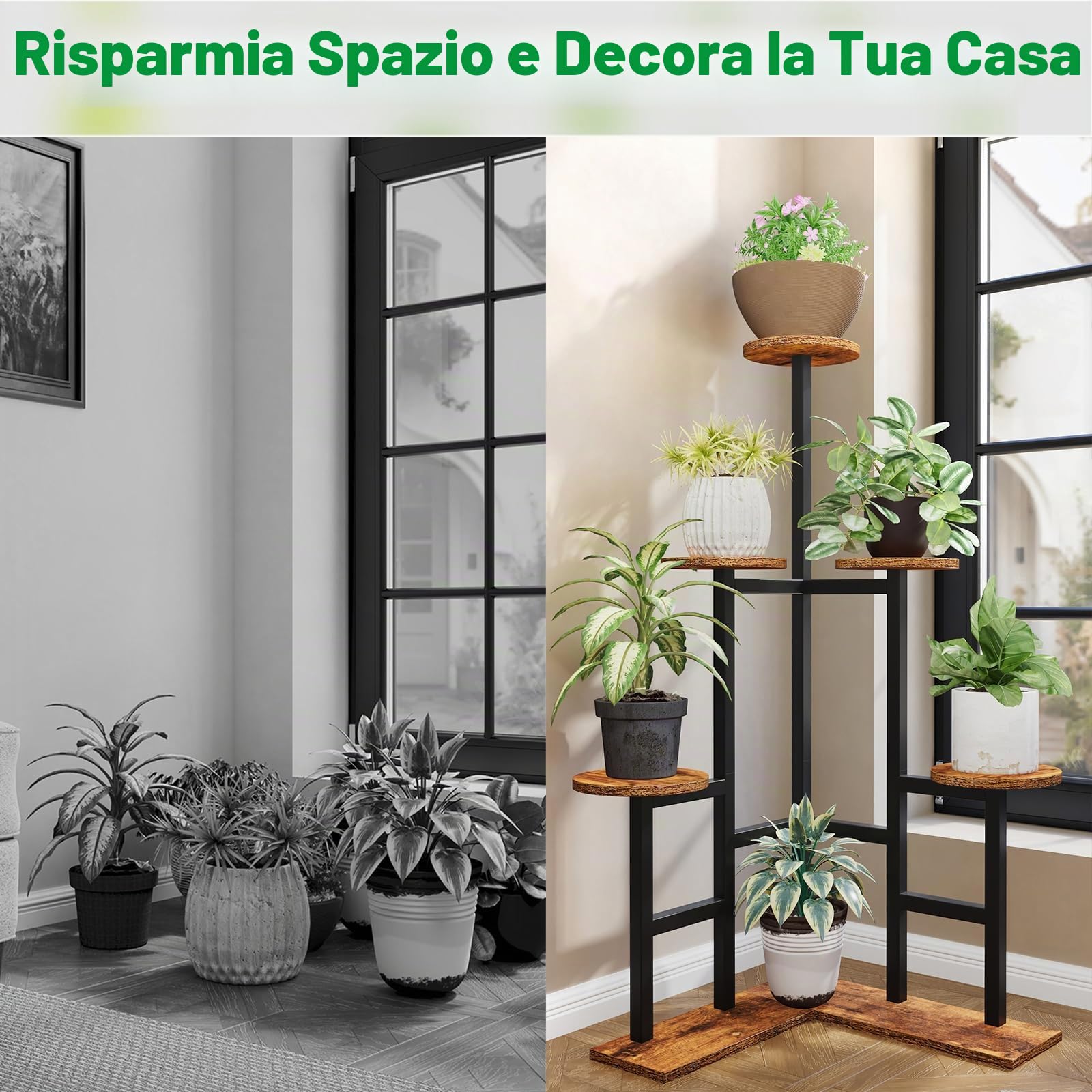 IBUYKE 6 Livelli Porta Piante da Interno, Scaffale per Piante da Fiore Alto 108cm per Piante Multiple, Portavasi da Interno Moderno per Giardino Terrazza Balcone, Marrone Rustico TMJ072H