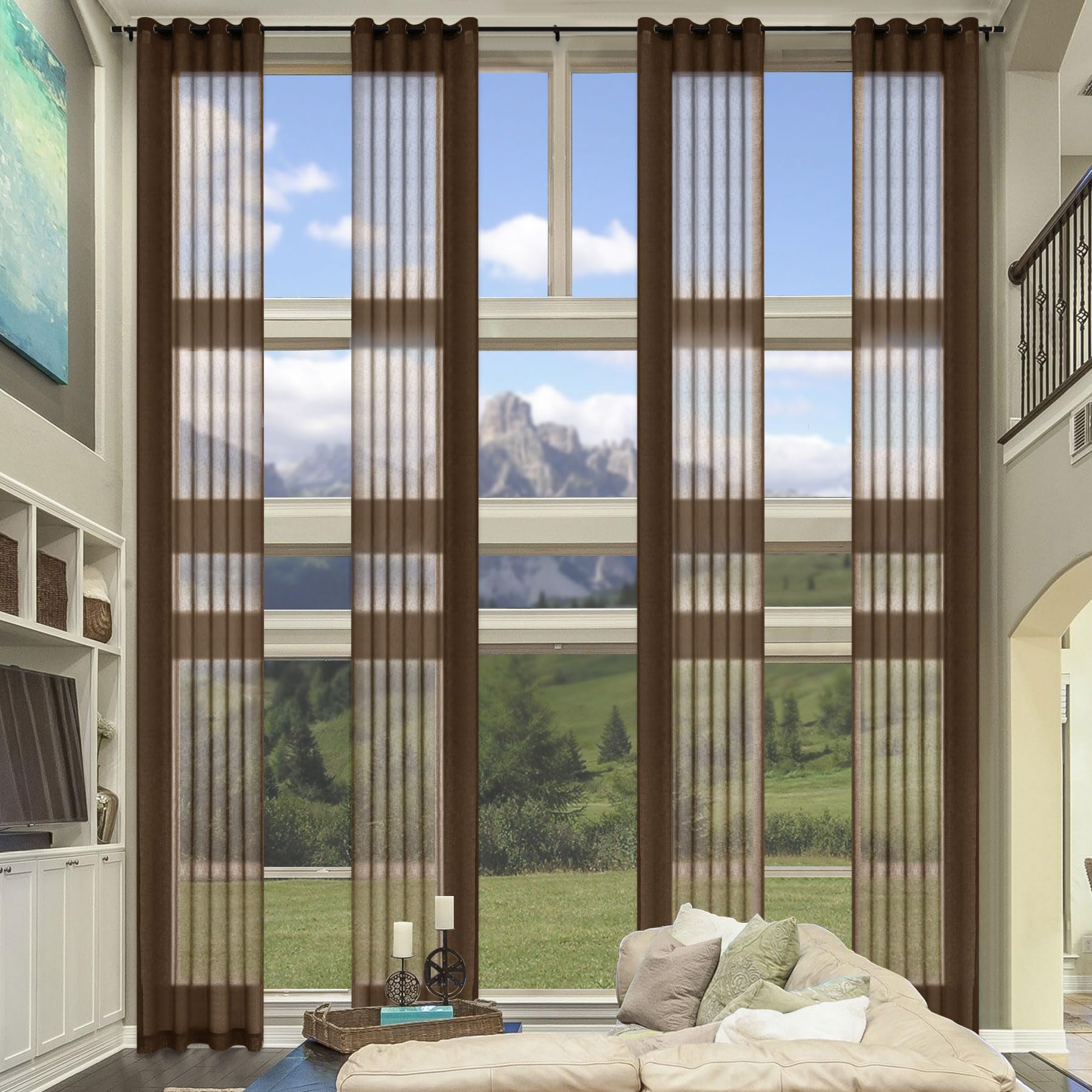 Amazon.com: Fcosie Chocolate Extra Long Sheer Curtains/Natural
