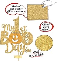 Vista 6 de My 1st Boo Day Cake Topper - Halloween/Baby Shower Party Decor - Fall Theme Happy 1st Birthday Supplies, Gold Glitter