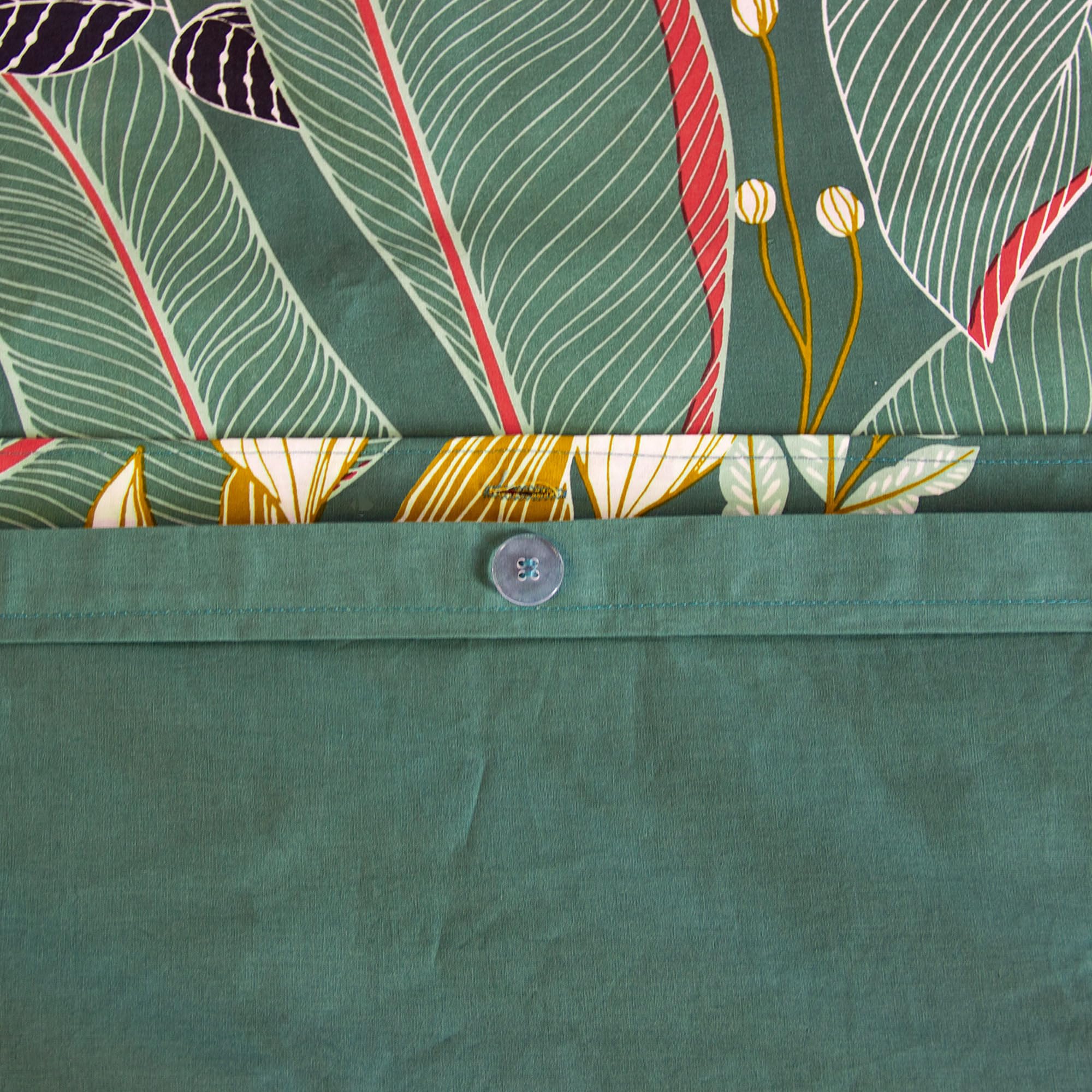 Parure de lit 260x240cm en Coton GIGAJUNG Vert Motif Tropical 3 pièces