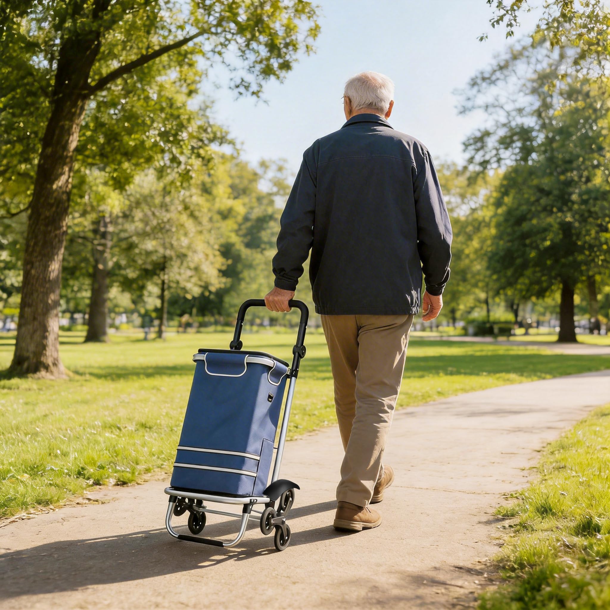 UISEBRT Wózek na zakupy 3 w 1, składany, o pojemności 56 l, wielofunkcyjny wózek na zakupy z kieszenią chłodzącą, torba na ramię i wózek transportowy w jednym, Hackenporsche Trolly, niebieski, 3
