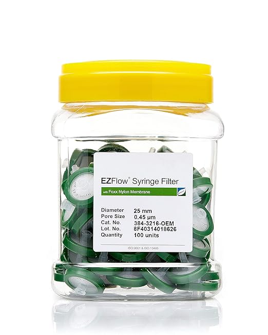Foxx Life Sciences 384-3216-OEM Nylon EZFlow Syringe Filter Sample Prep, 25 mm Diameter, .45 µm Pore Size (Pack of 100)