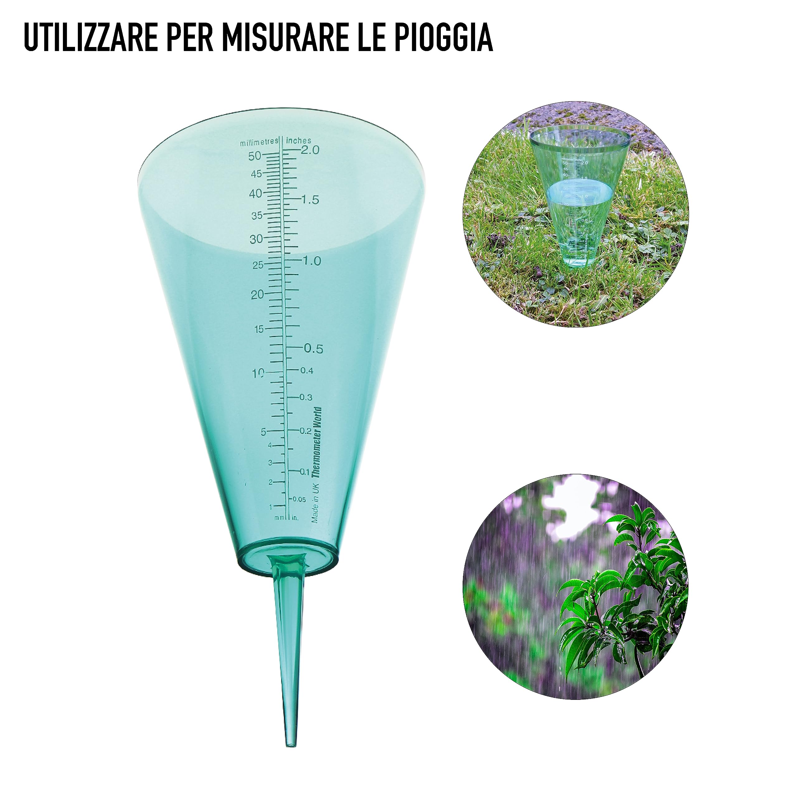 Thermometer World Pluviometro per Monitorare i Livelli di Pioggia con Scala di Facile Lettura, Il Perfetto Misuratore di Pioggia all'aperto per Il Tuo Giardino