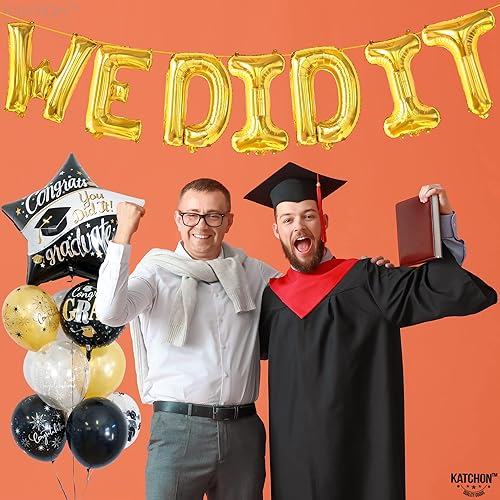 Miniatura 3 de KatchOn, Globos dorados con texto en inglés We Did It de 16 pulgadas, pancarta de We Did It, decoraciones de graduación doradas 2025, globos de