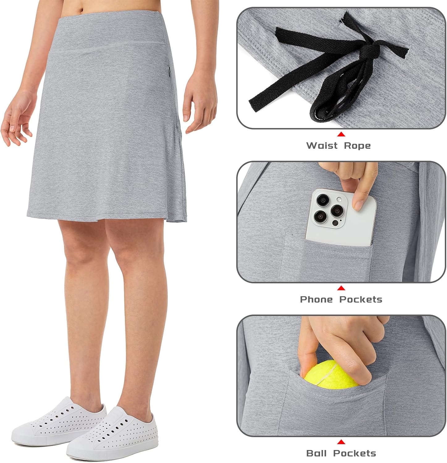 Xioker Women Skorts Skirts with Zipper Pockets,Athletic Golf Tennis Swim Skirts 20" Knee Length Skorts for Women