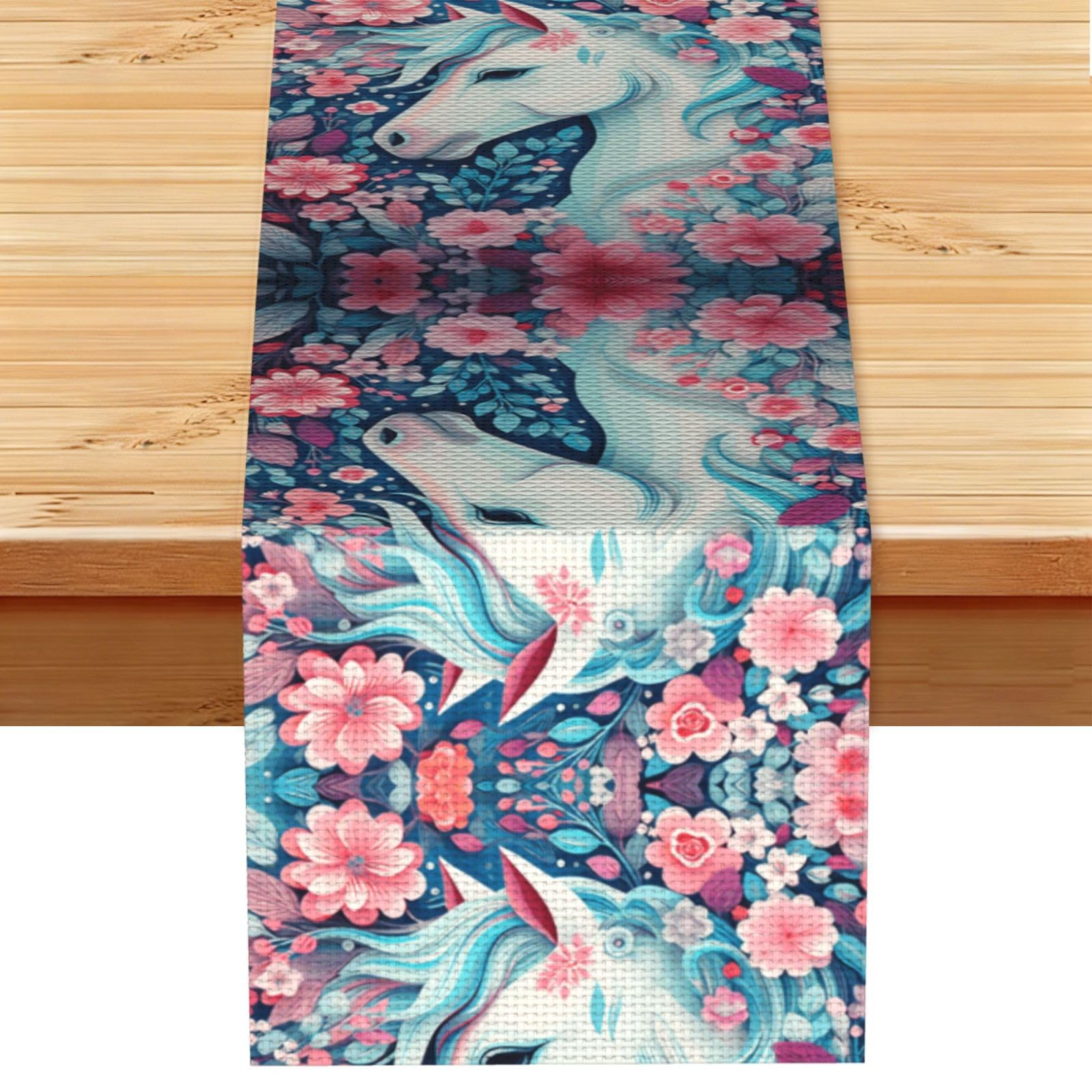 Paper-cut style unicorn Linen Feel Table Runner Wedding Party Home Decoration