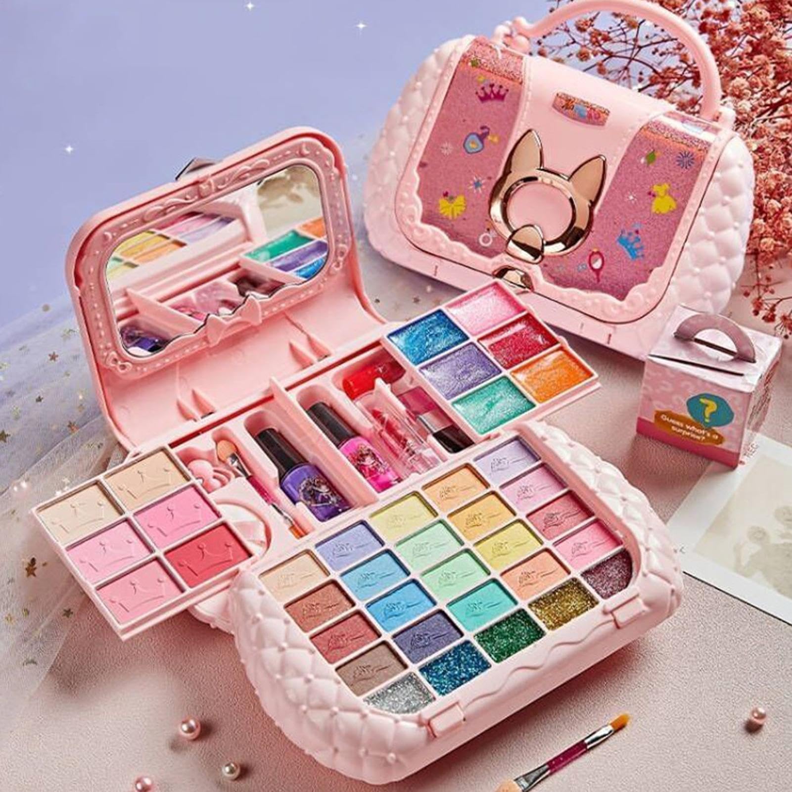 Trucchi Per Bambine set principessa lavabile sicuro atossico | Set Cosmetico Giocattolo Vero Lavabile Per Bambini Di Ruolo Travestimento Festa Salone Di Bellezza Cosmetico Glitter