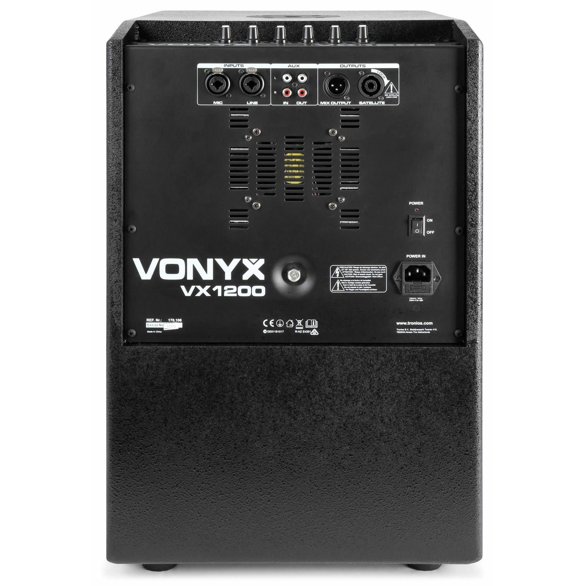 Vonyx VX1200 – Pack de 2 Unidades – Sistema de Sonido Activo 2 vías 750W con subwoofer 12”, Column Array, entradas XLR y RCA, Equipo de Sonido Profesional Plug and Play para Eventos y DJ, Color Negro