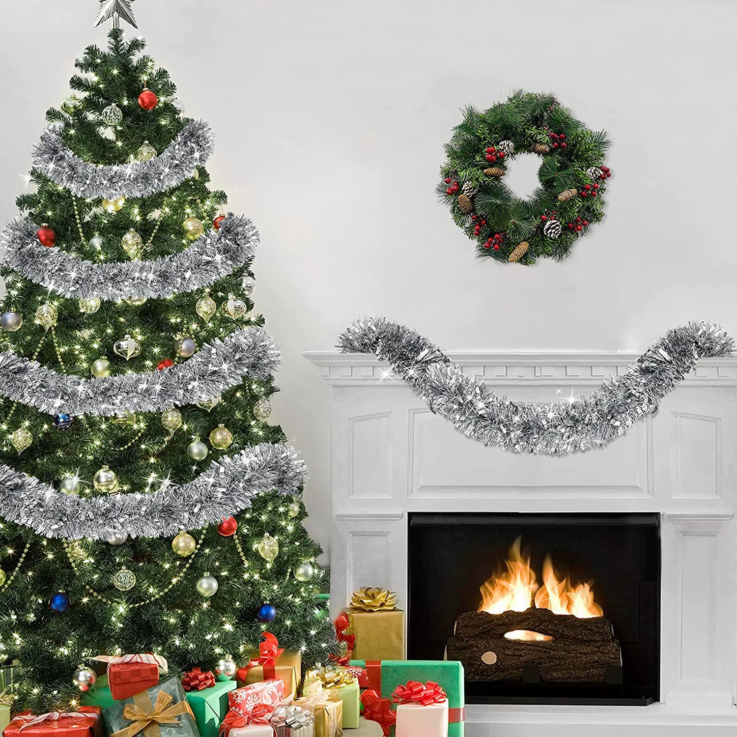 ZKTYQUIHE 4 Pack Total 28 Ft Tinsel Garlands Christmas Tree Decorations - Image 4