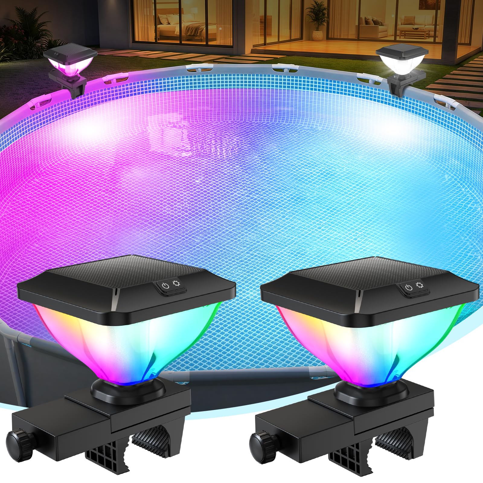 DeeprBling Schwimmender Springbrunnen Pool mit Lichtshow, Wasserfontäne Pool mit Anker, 2 Sprühmodi & 7 Lichtmodi mit Fernbedienung & Knöpfen, Pools Fontäne Springbrunnen Schwimmend
