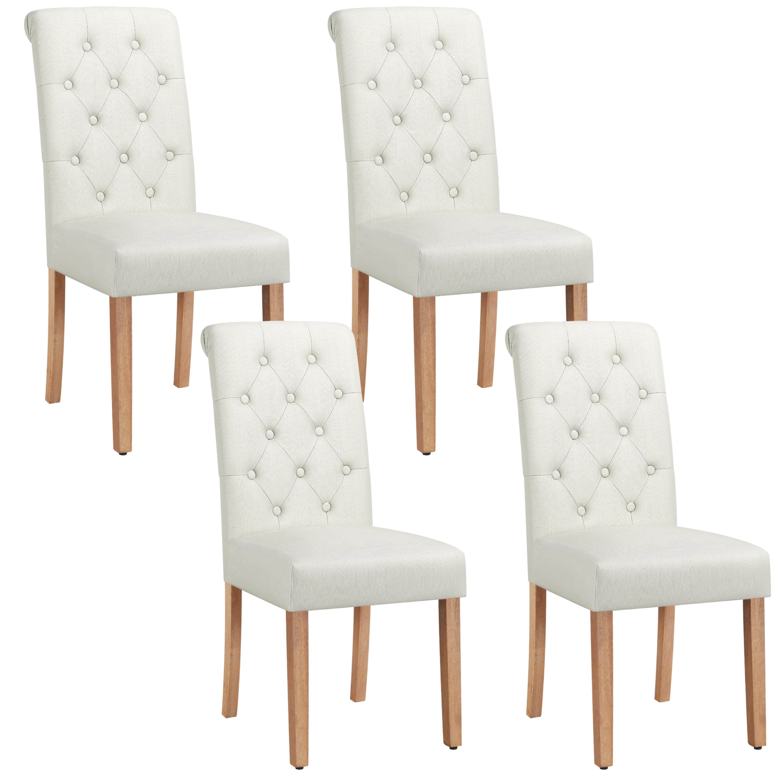 Yaheetech Dining Chairs Set of 4 Fabric Upholstered Dining Room Chairs with Button Tufted High Back and Solid Wood Legs for Kitchen/Living Room/