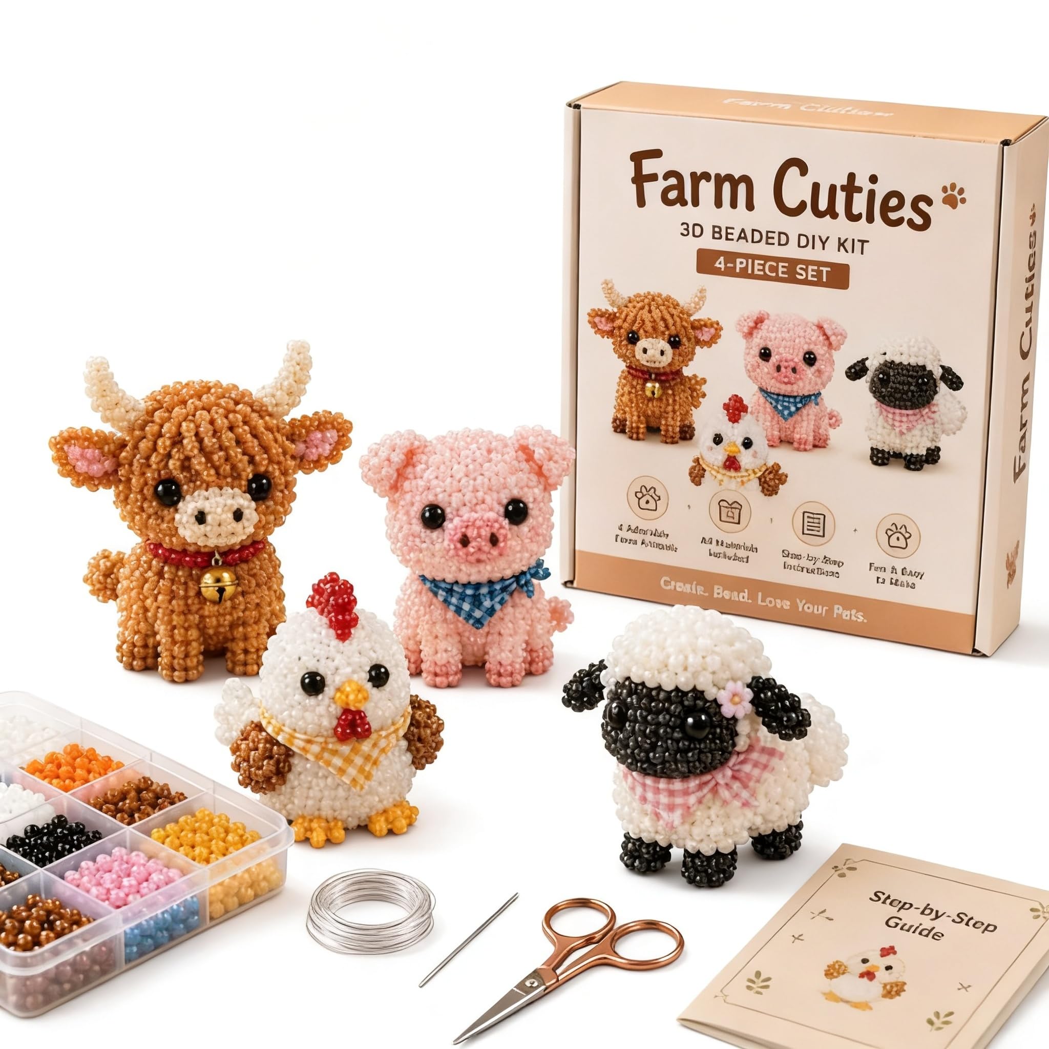 Hamosky 3D Beaded Animal DIY Kit, Handmade 3D Beadwork Art Craft Set, DIY Animals Beadwork Craft Kits,Beginner Friendly Craft Kit with Step-by-Step Instructions for Teenss (Farm Animal)