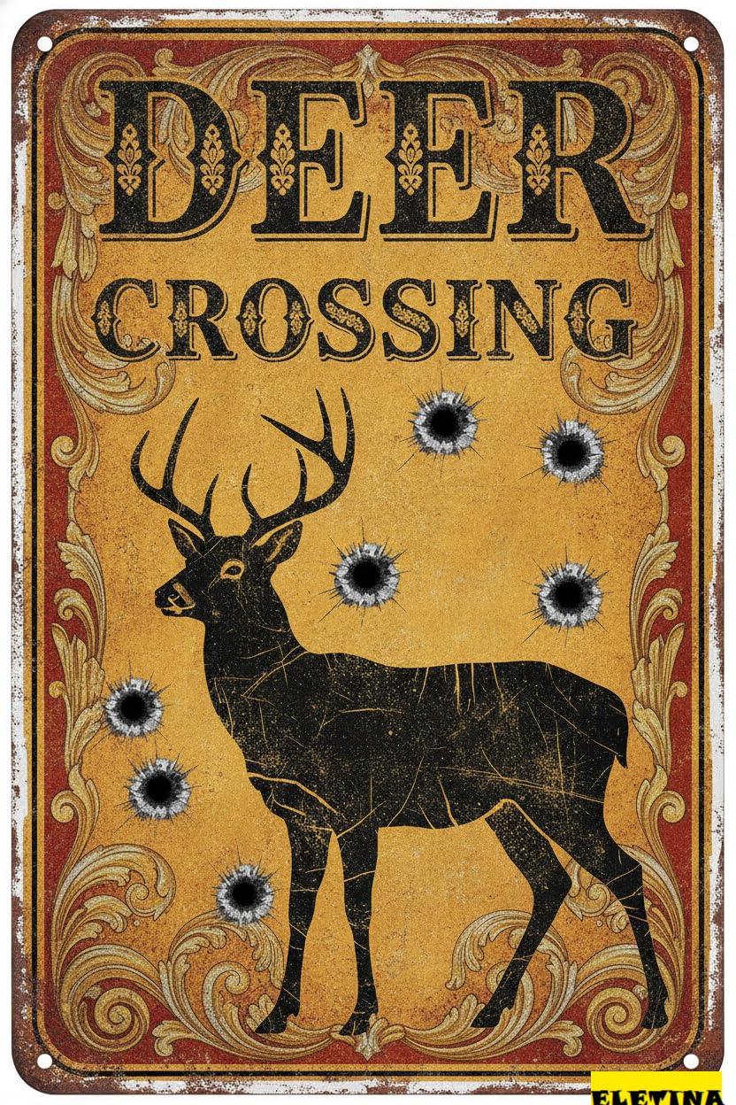 Personalized Sign for Man Cave Warning Deer Crossing Metal Tin Caution Safety Metal Iron Painting Driveway High Way Street Gate Yard 8x12in Business Metal Quality Metal Art Private Property Decorative