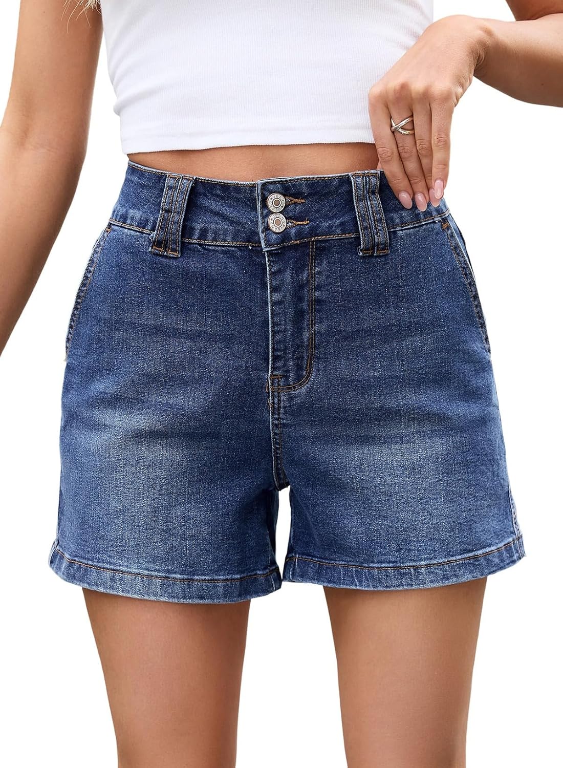 Astylish Womens Jean Shorts High Waisted Stretchy Buttoned Jean Short Casual Trendy Denim Shorts with Slanted Pockets