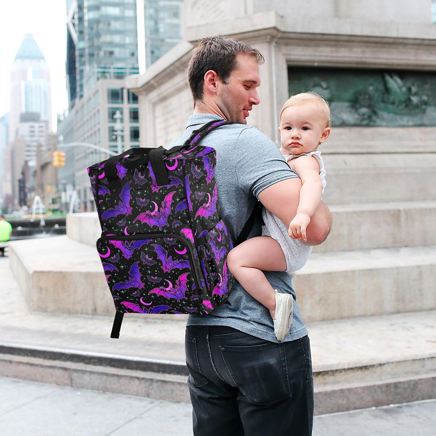 MNSRUU Diaper Bag Purple Bat Gothic Diaper Bag Backpack Multifunction Travel Diaper Bag Tote Large Capacity Diaper Changing Backpacks for Moms Dads