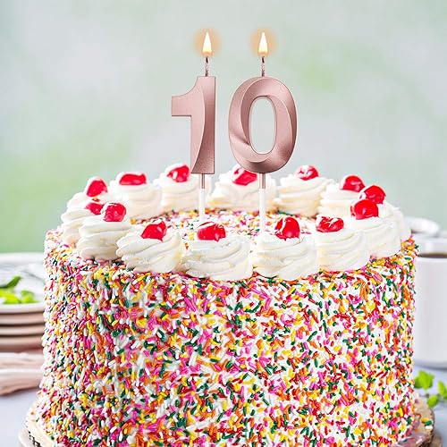 Miniatura 4 de Velas de cumpleaños, velas numéricas, decoración de tartas para fiesta de cumpleaños, boda, aniversario, suministros de celebración (oro rosa, 10)